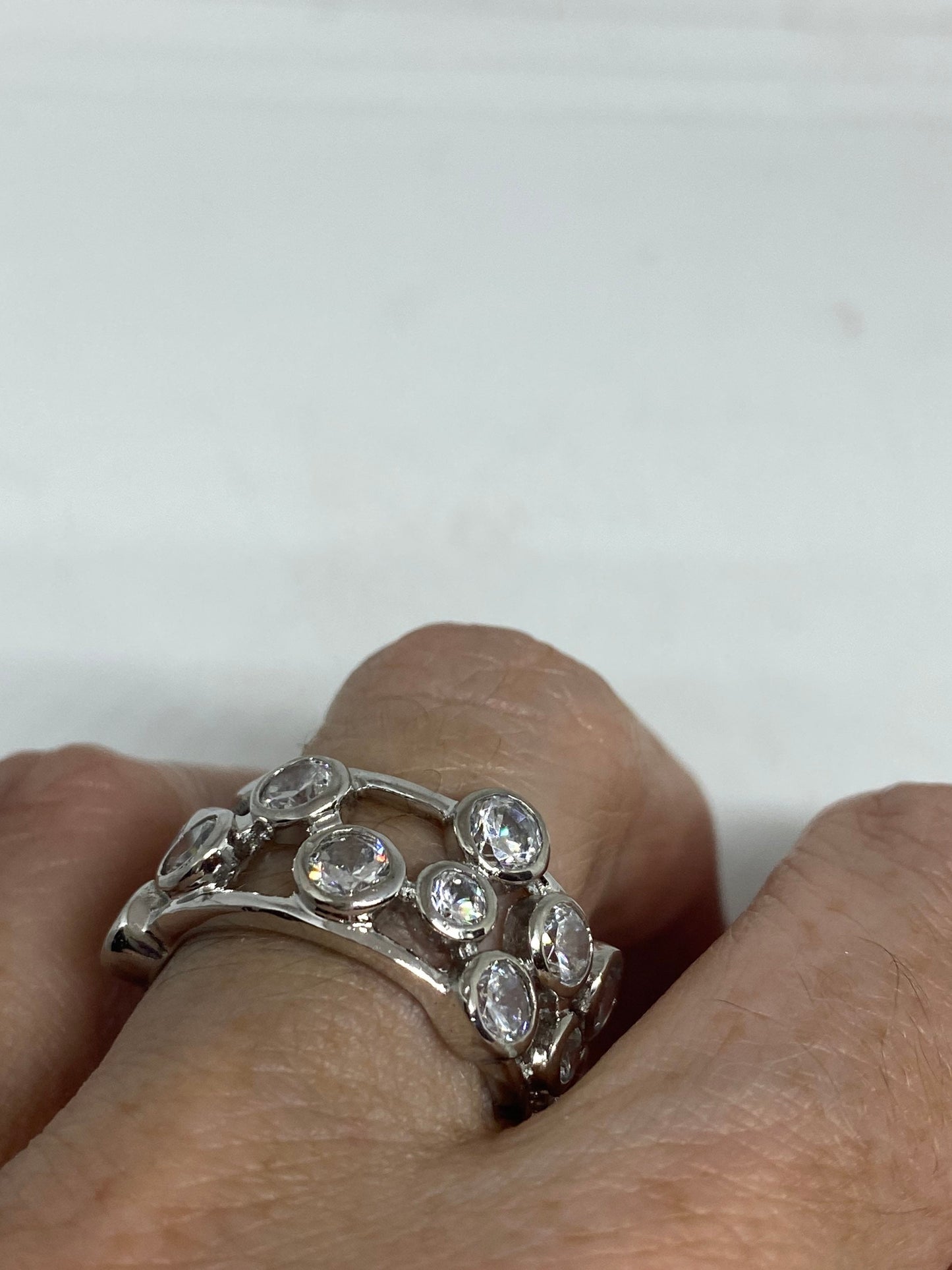 Vintage Engagement Ring Clear CZ 925 Sterling Silver Cocktail eternity Band
