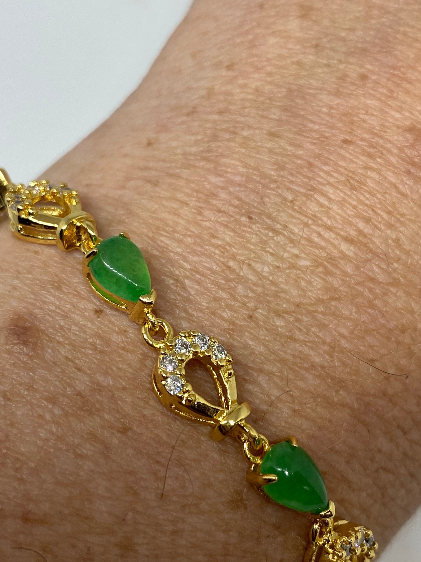 Vintage Green Jade Bracelet Golden White Bronze