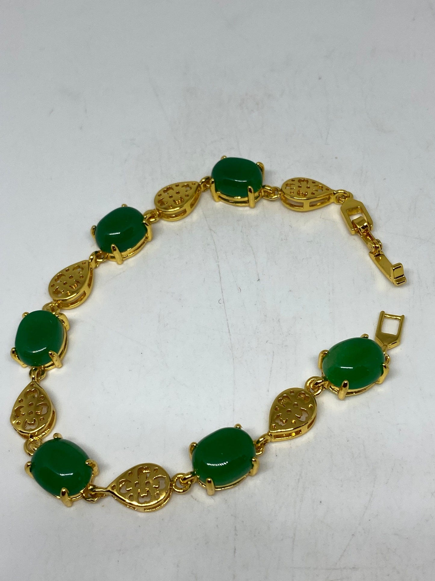 Vintage Green Jade Bracelet Golden White Bronze