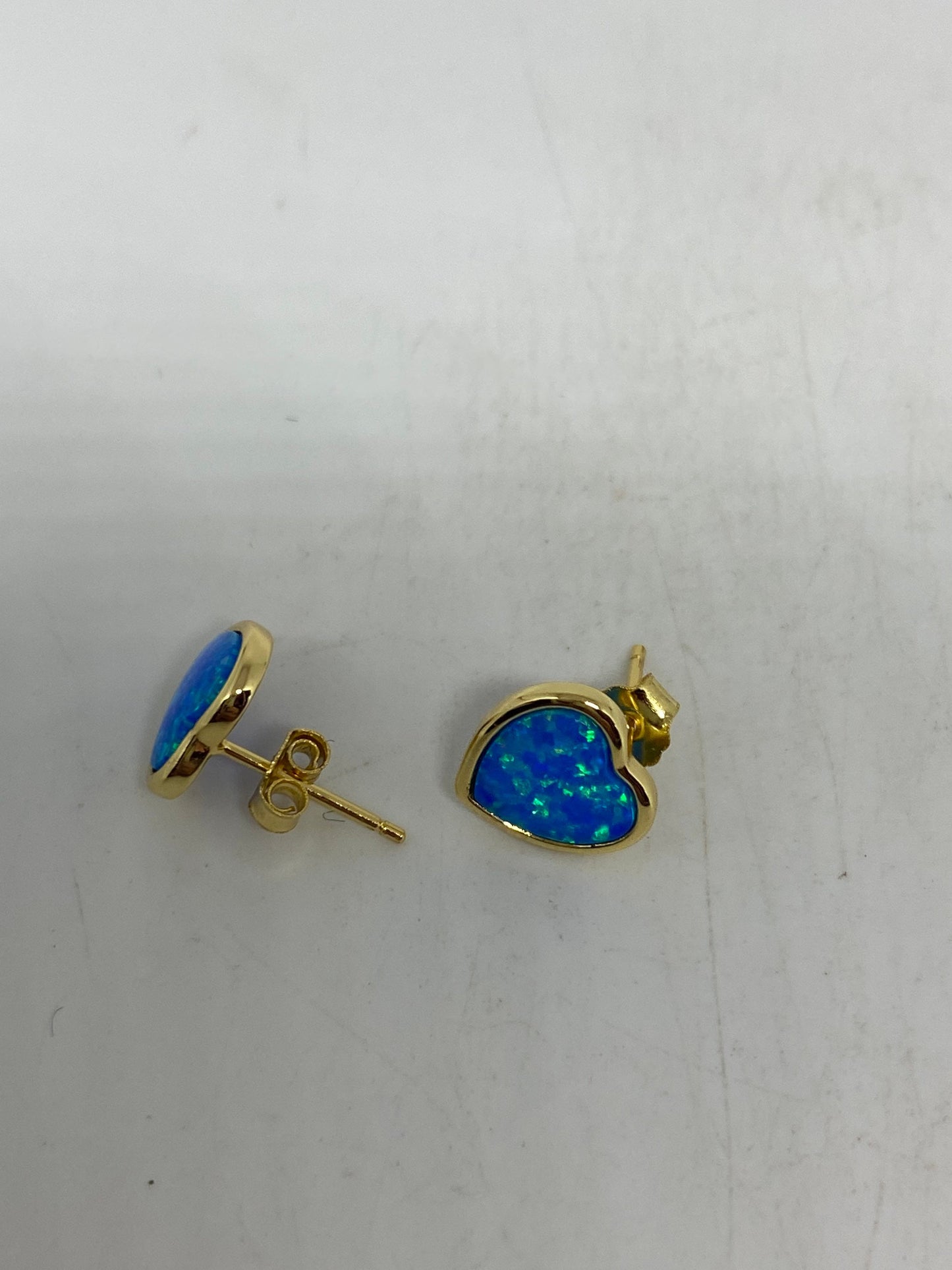 Vintage Opal Earrings Golden 925 Sterling Silver Stud Button