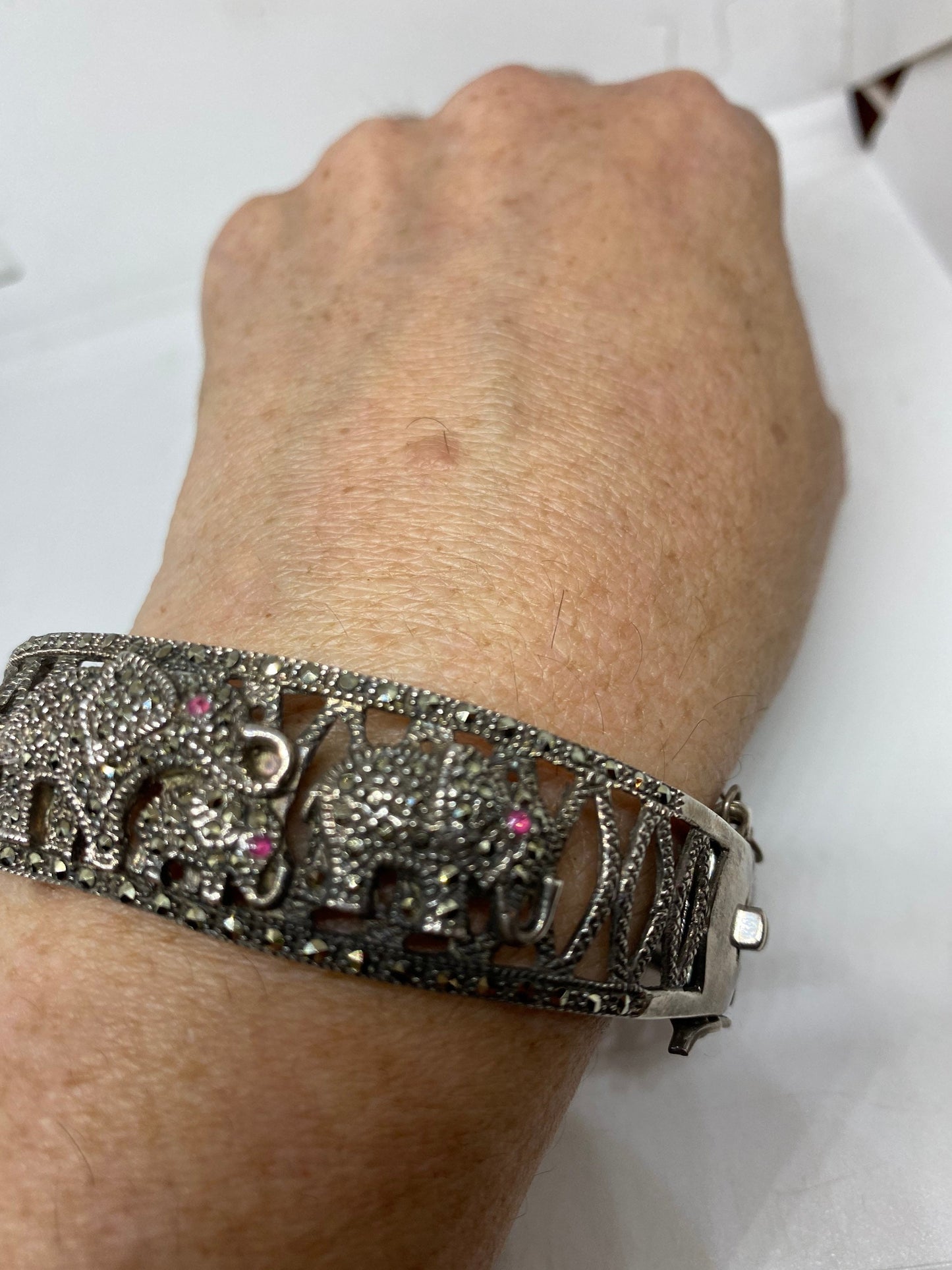 Genuine Marcasite 925 Sterling Silver Deco Bangle Bracelet