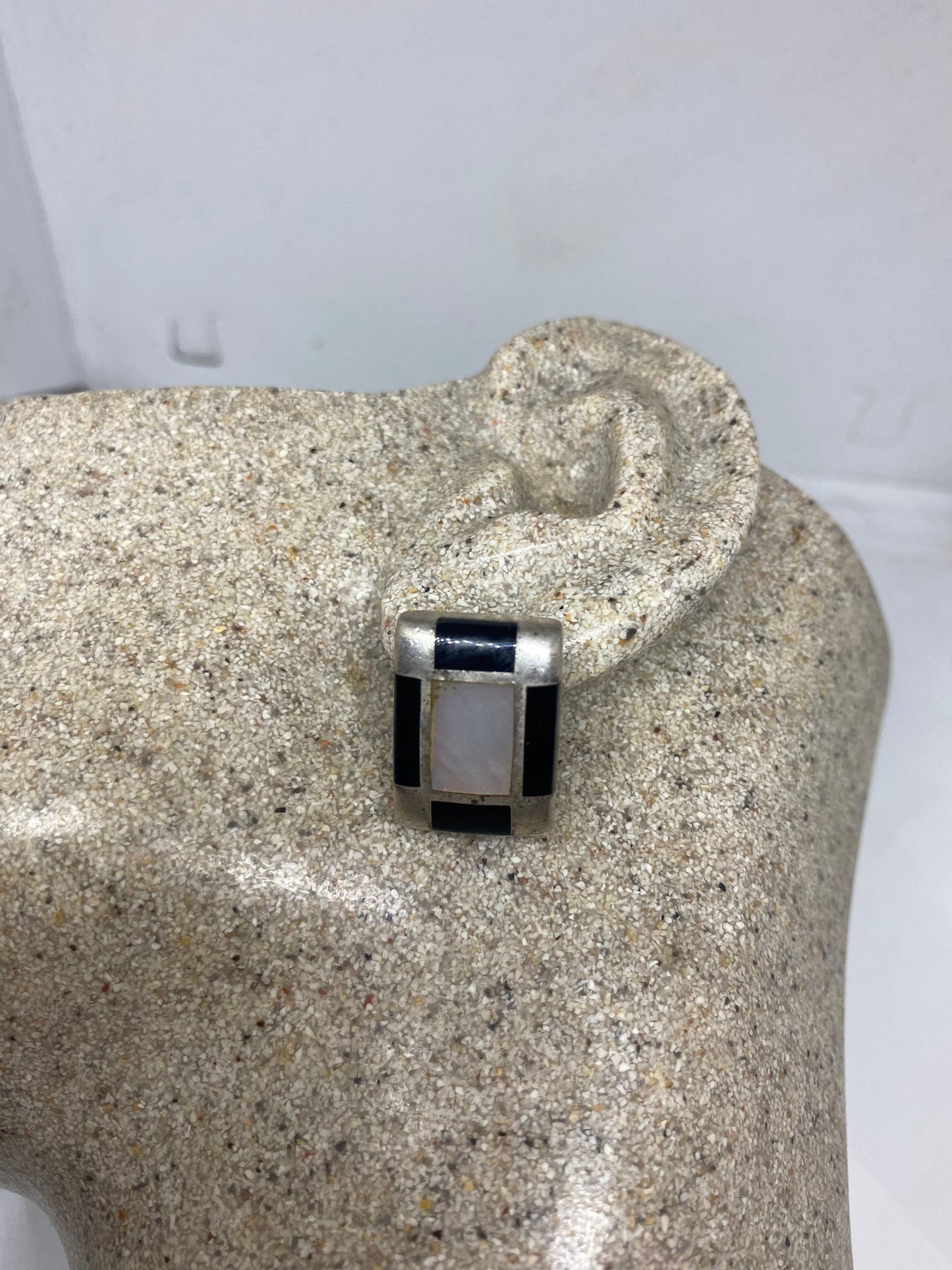 Vintage Earrings 925 Sterling Silver Deco Black Onyx Mother of Pearl