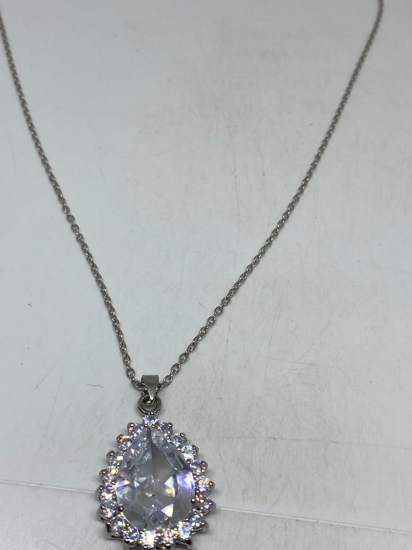 Vintage 925 Sterling Silver Clear Crystal Marcasite Choker Necklace