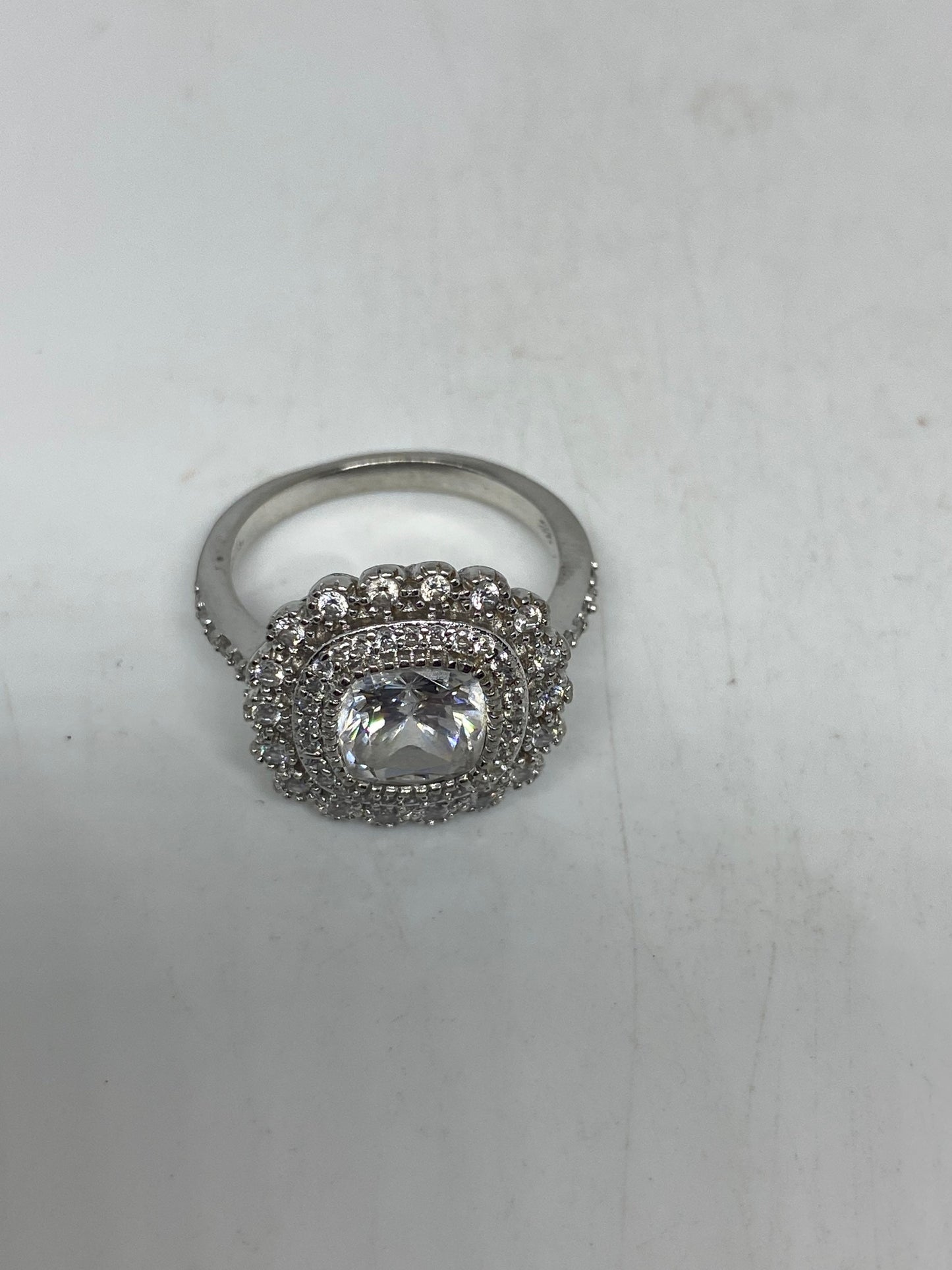 Vintage Engagement Ring Clear CZ 925 Sterling Silver Cocktail