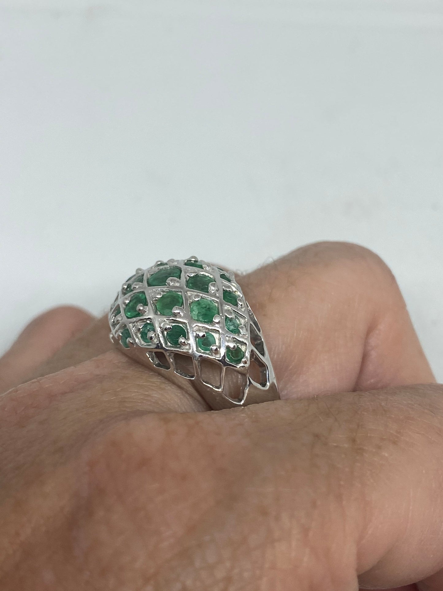 Vintage Green Emerald 925 Sterling Silver Ring Size 10.5