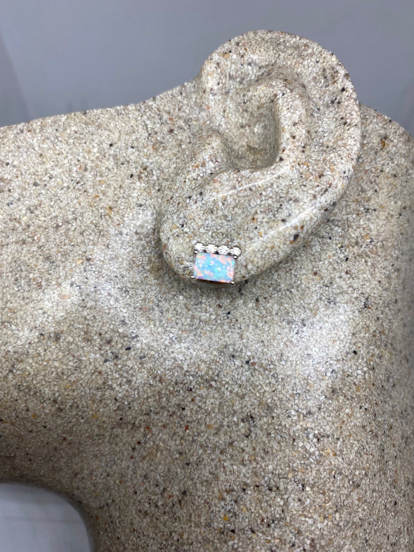 Vintage Opal Earrings 925 Sterling Silver Stud Button