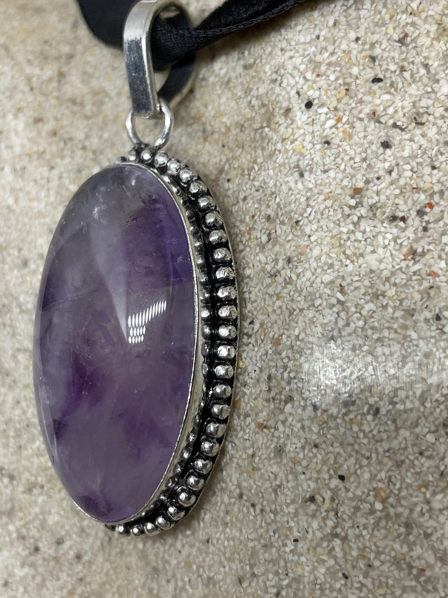 Cabochon Cut Droplet Deep Purple Genuine Amethyst Necklace