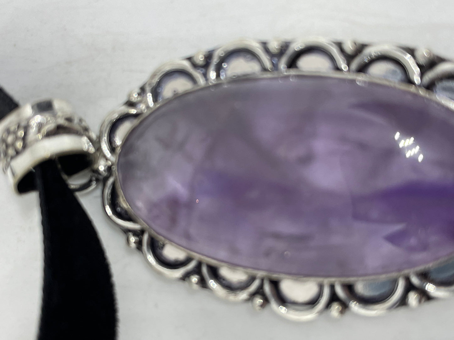 Cabochon Cut Droplet Deep Purple Genuine Amethyst Necklace