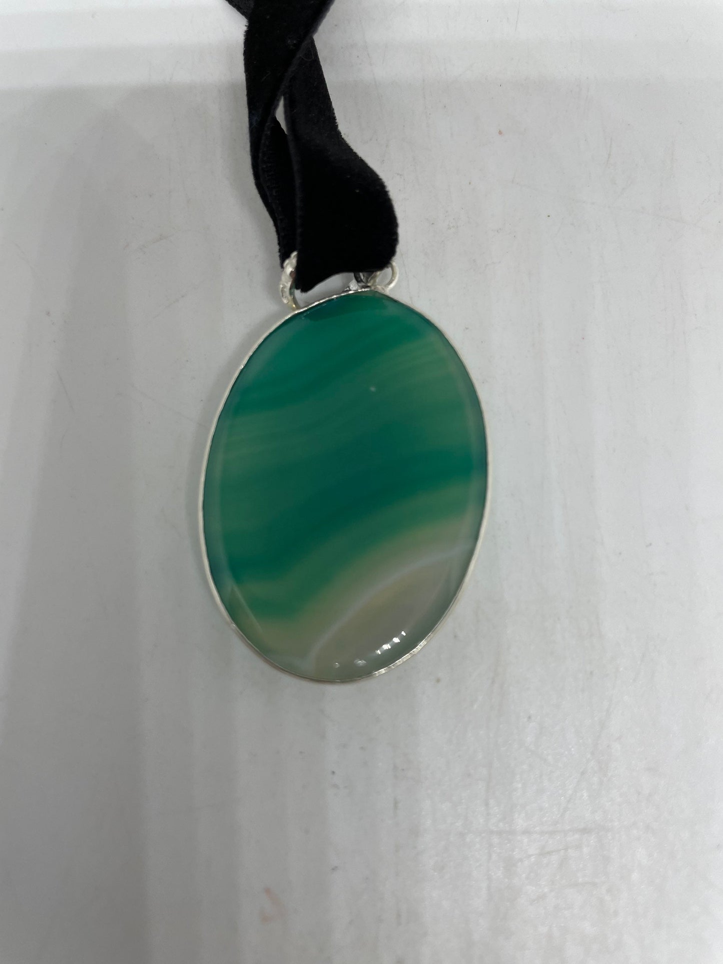 Handmade Vintage Green Chrysoprase Crystal Agate Choker Pendant