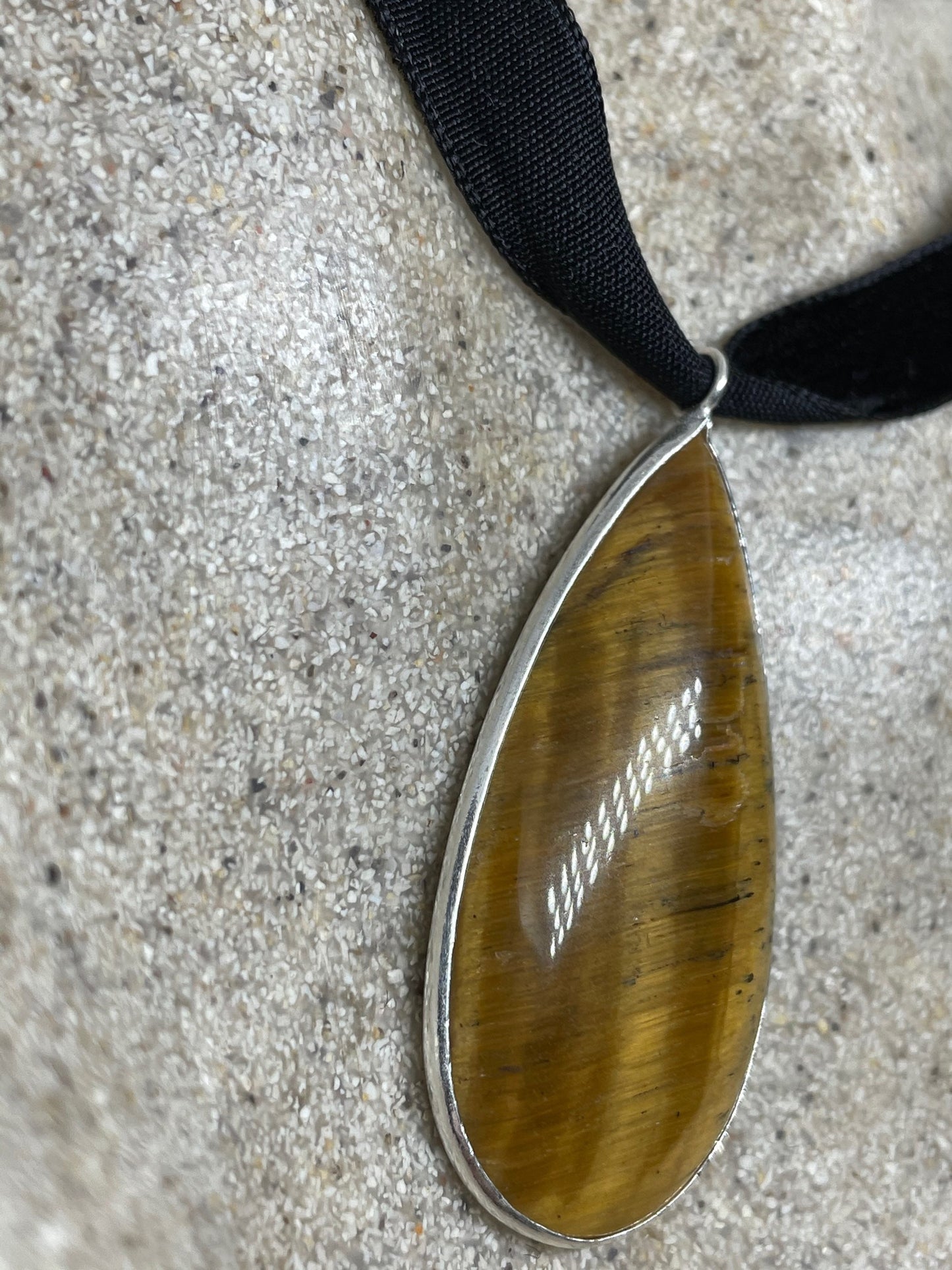 Vintage Tigers Eye Choker Silver Pendant Necklace