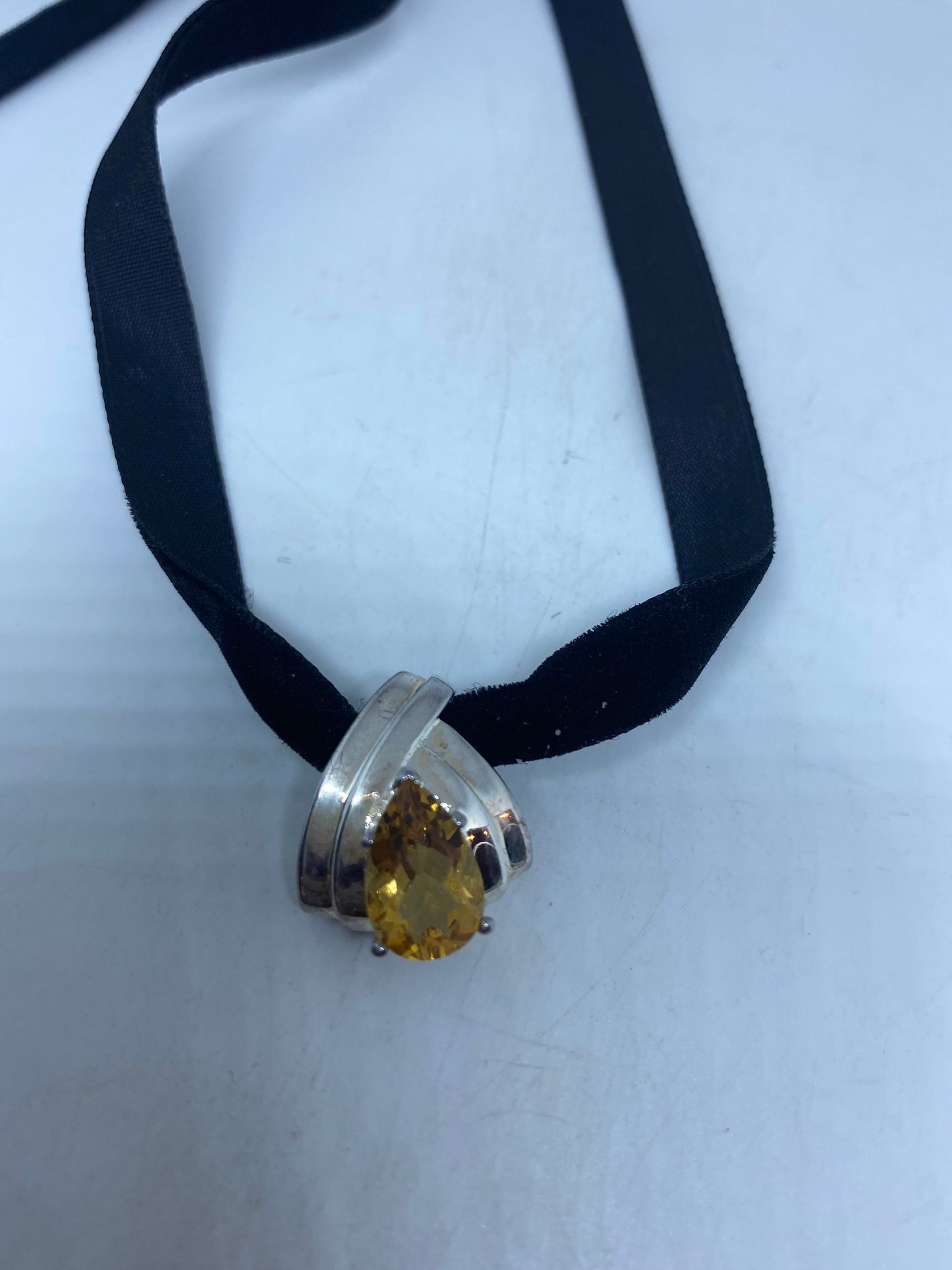 Vintage Sterling Silver Golden Lemon Citrine Choker Pendant