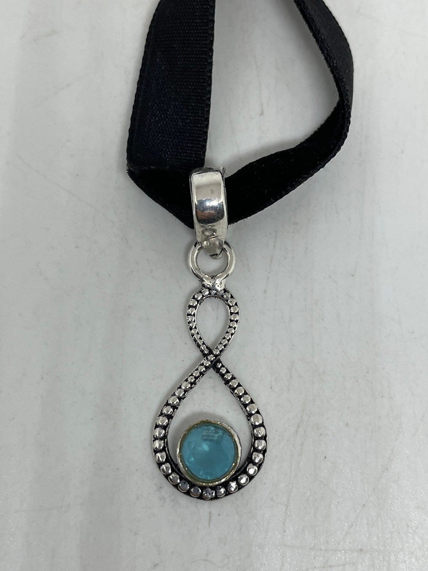 Vintage Blue Topaz Silver Choker Necklace Pendant