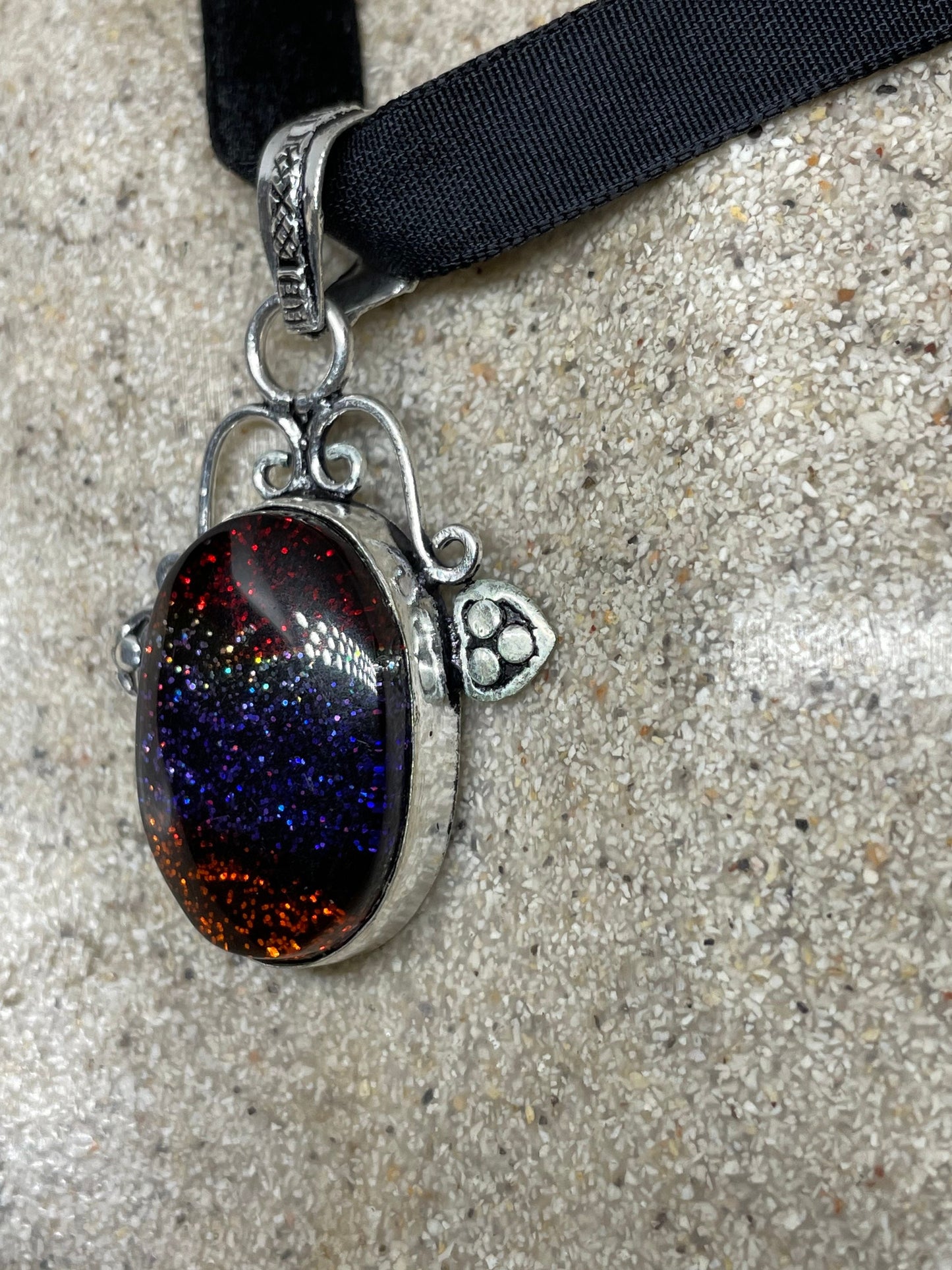 Vintage Rainbow Glass Antique Velvet Choker Necklace