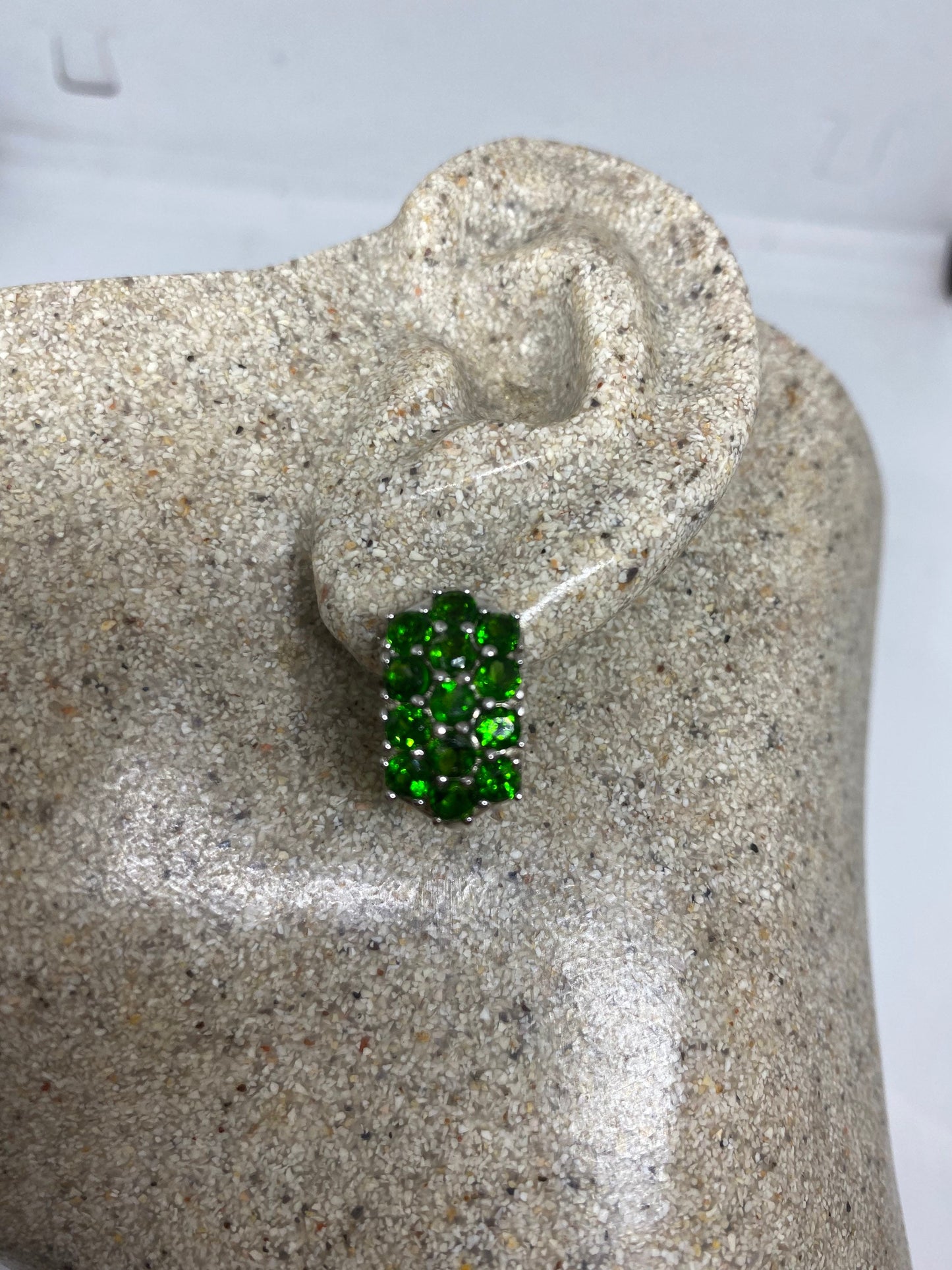 Vintage Handmade 925 Sterling Silver Chrome Diopside Earrings
