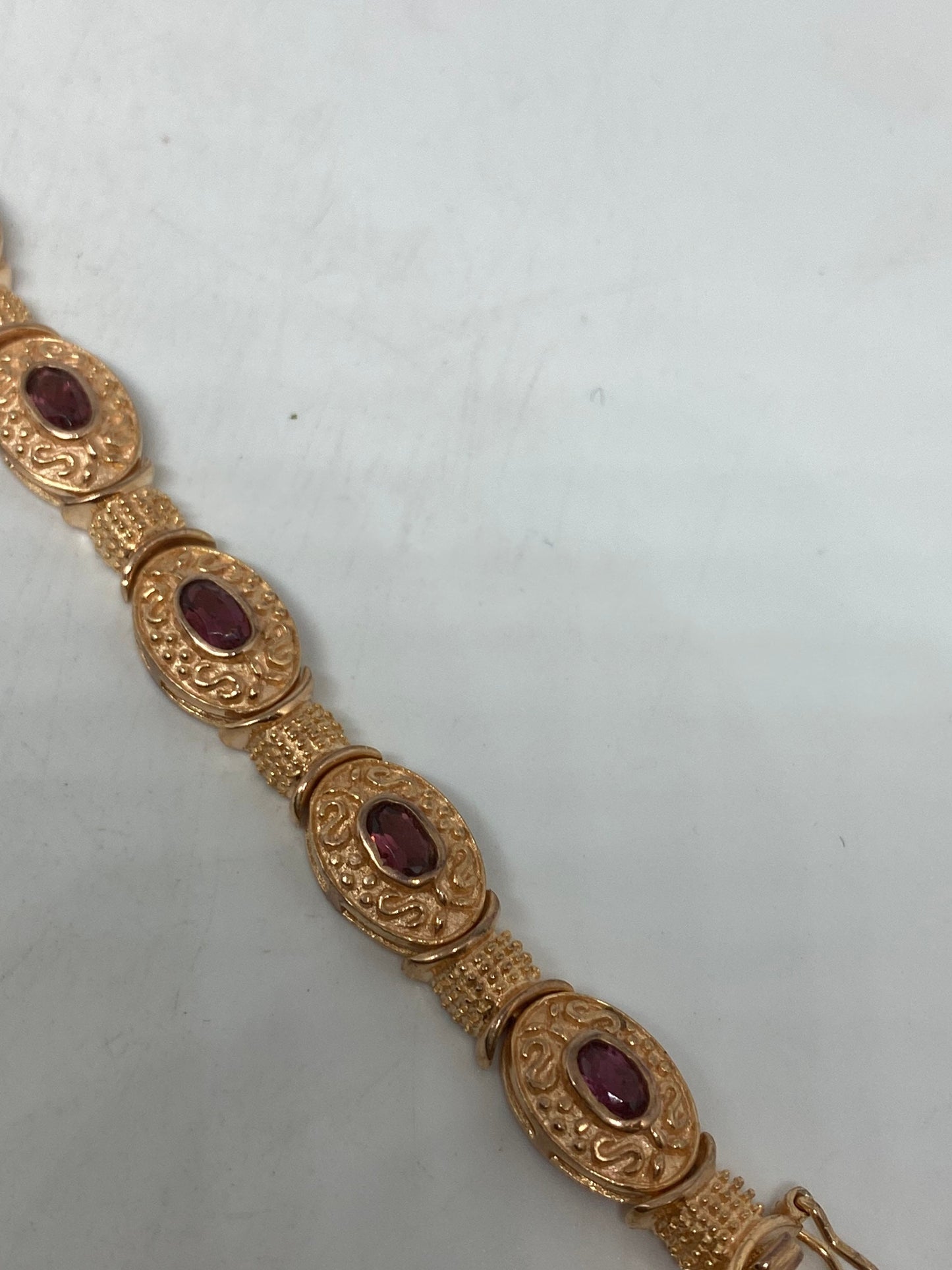 Vintage Handmade Pink Tourmaline Rose Gold 925 Sterling Silver Tennis Bracelet