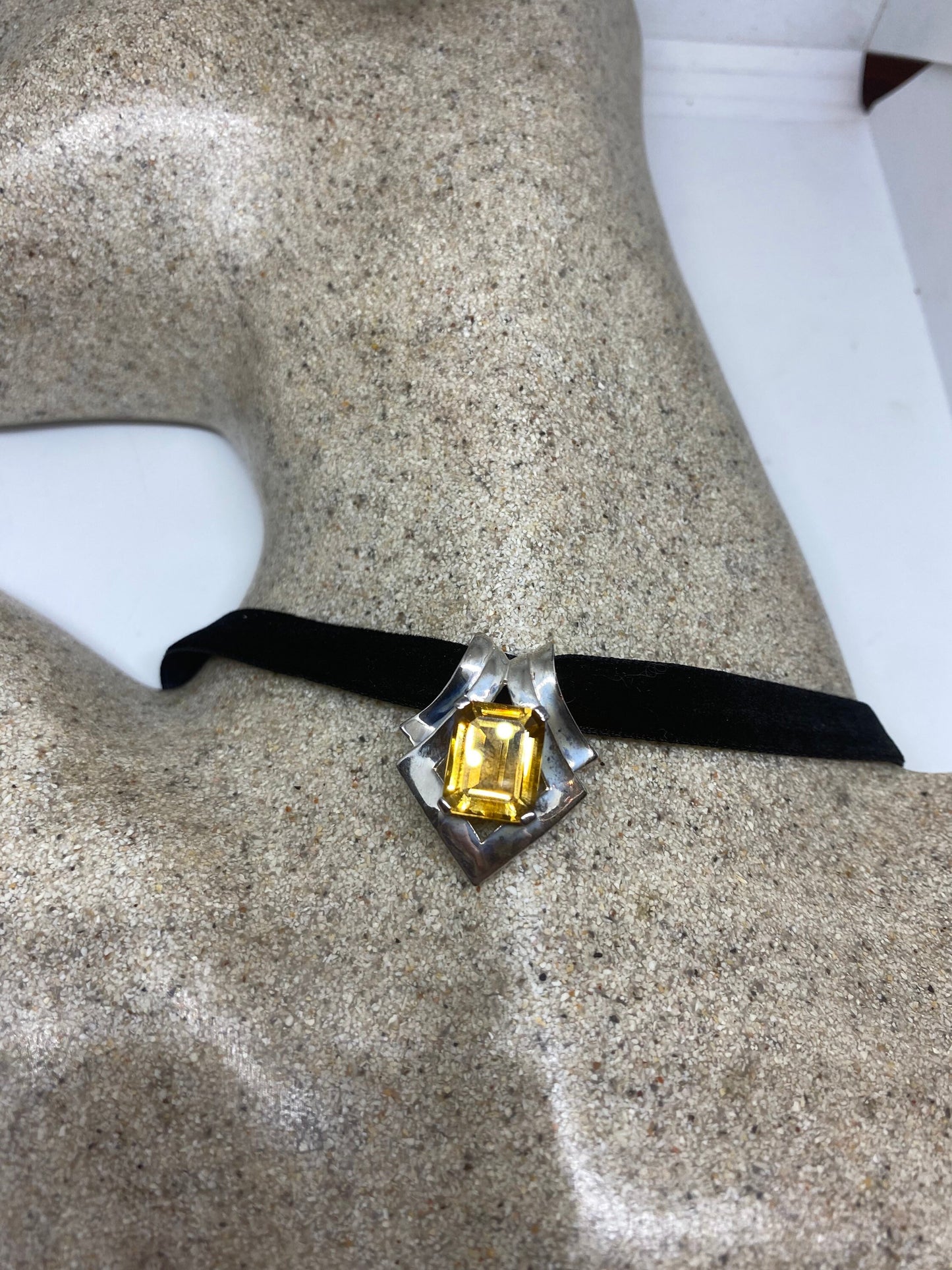 Vintage Sterling Silver Golden Lemon Citrine Choker Pendant