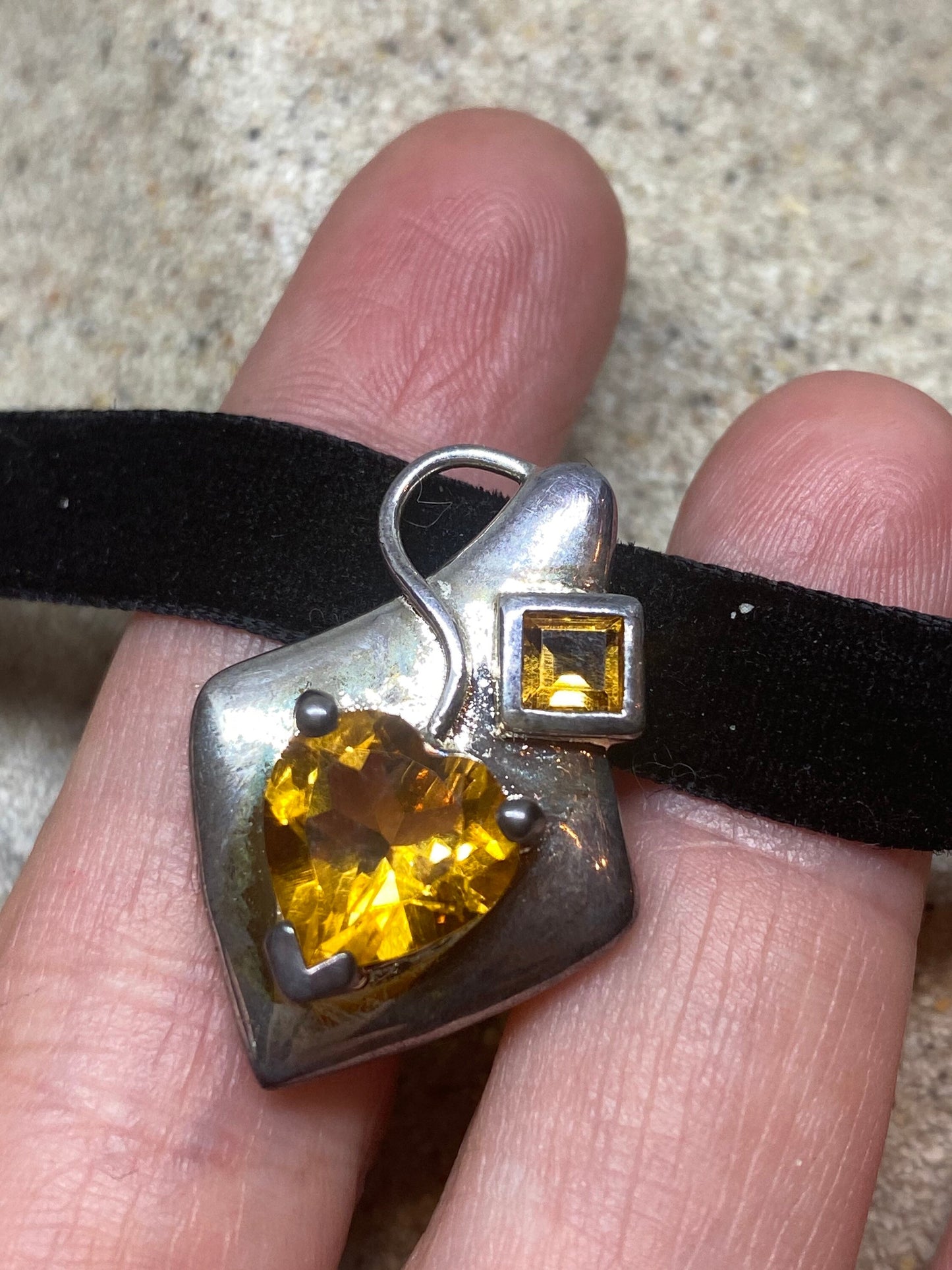 Vintage Sterling Silver Golden Lemon Citrine Choker Pendant