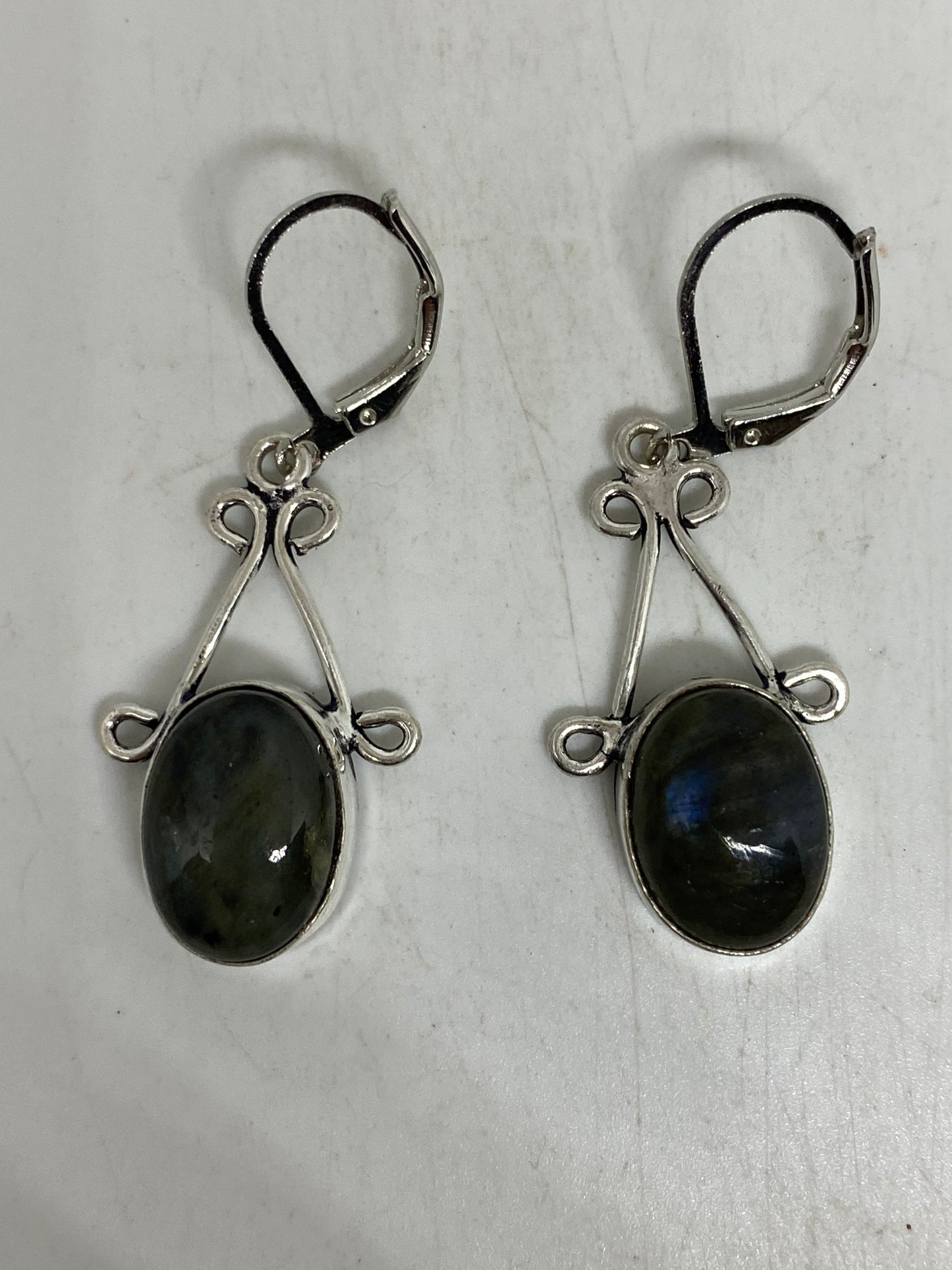 Vintage Labradorite Silver Dangle Earrings