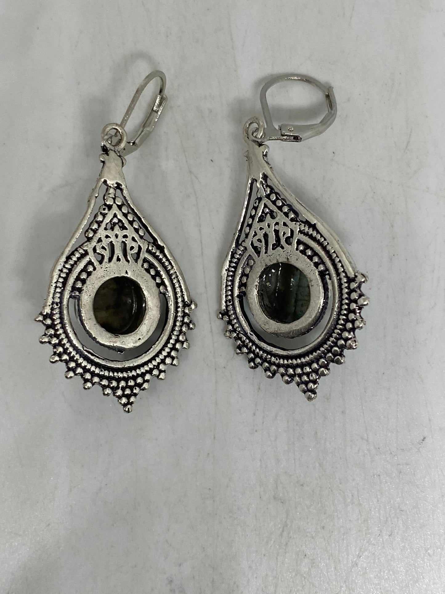 Vintage Labradorite Silver Dangle Earrings