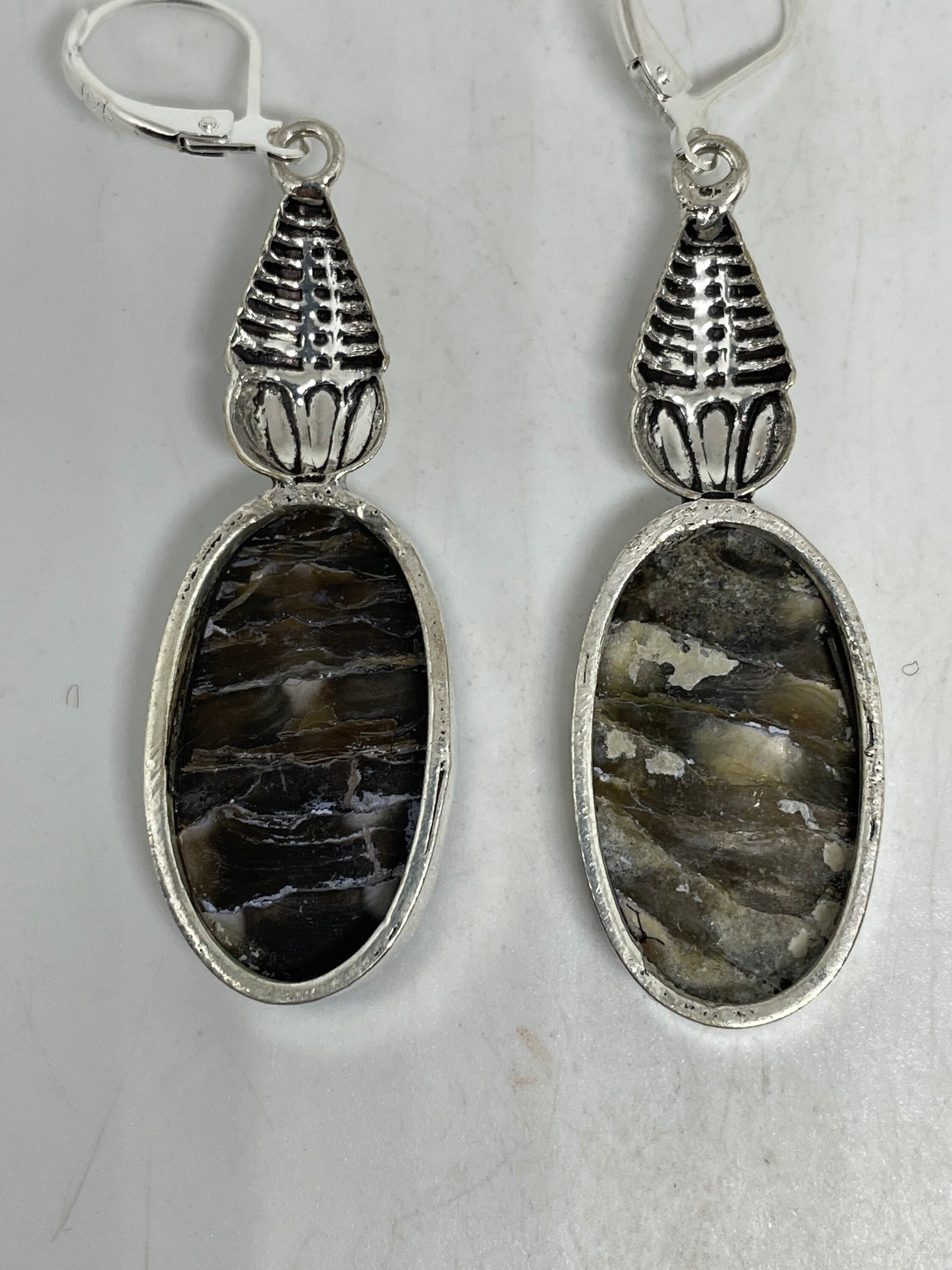 Antique Vintage Mother of Pearl Silver HEart Dangle Earrings