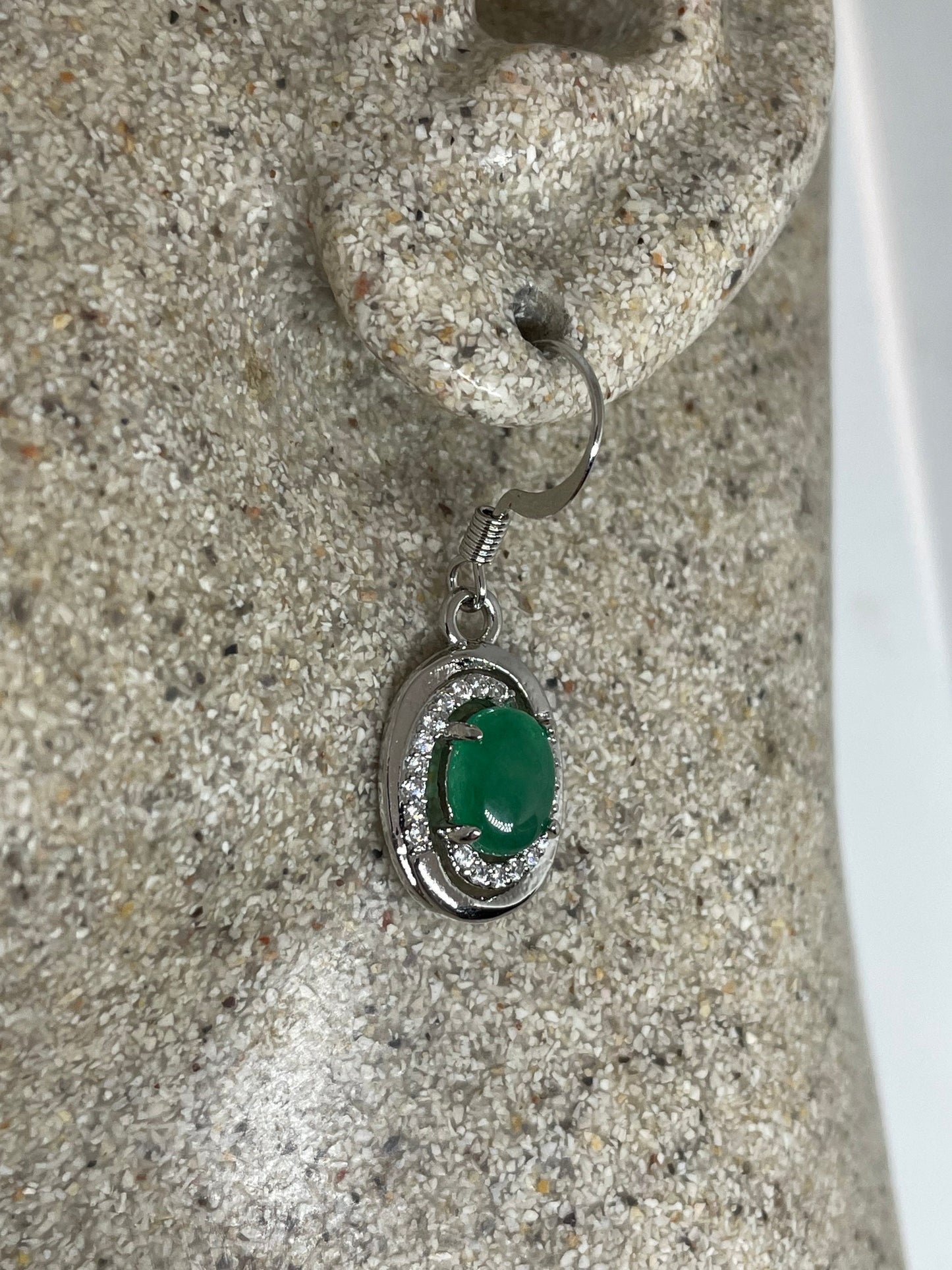 Vintage Fun Green Jade Gemstone Rhodium Bronze Earrings