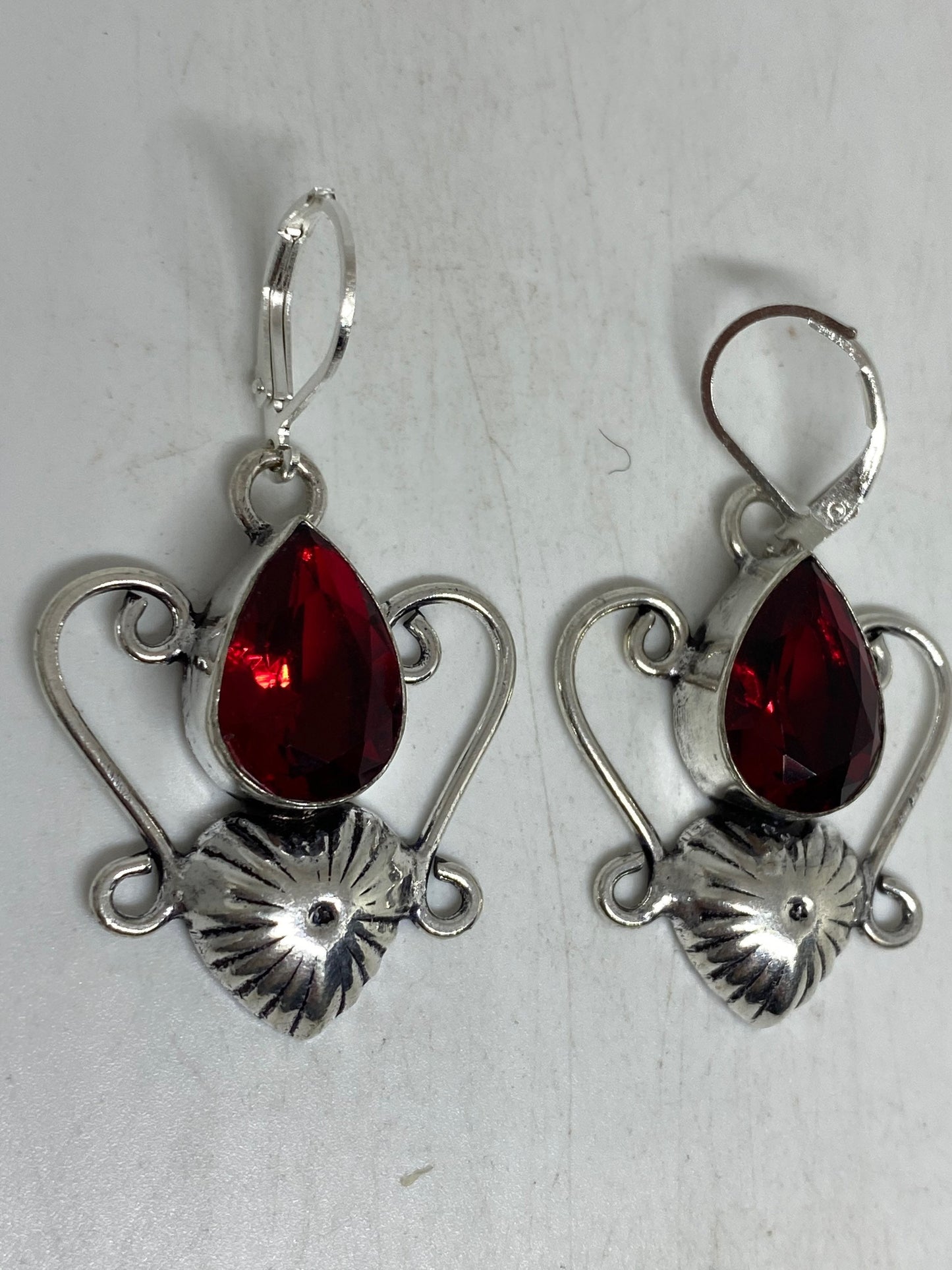 Vintage Genuine Garnet Sterling Silver Dangle Earrings