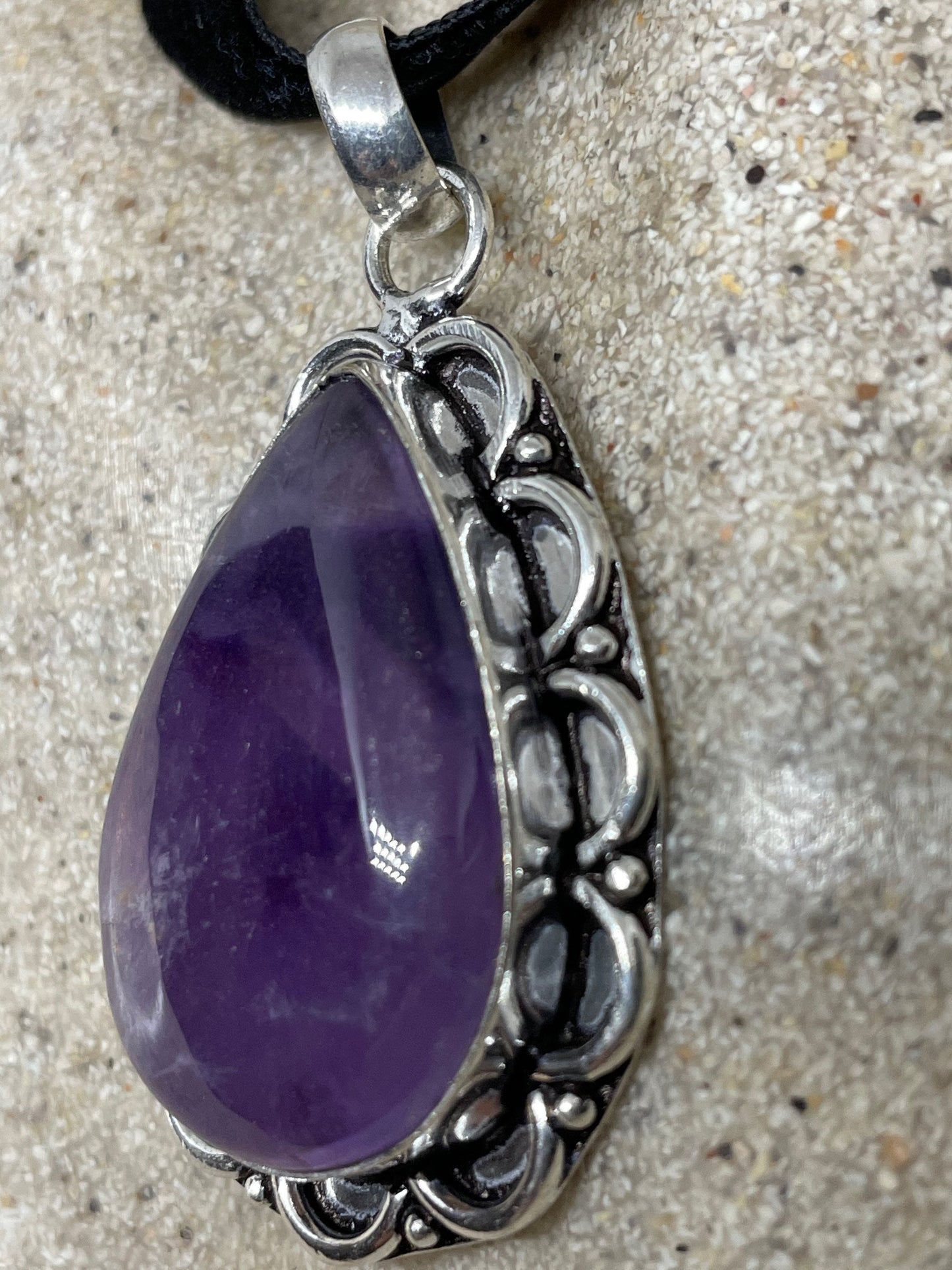 Cabochon Cut Droplet Deep Purple Genuine Amethyst Necklace