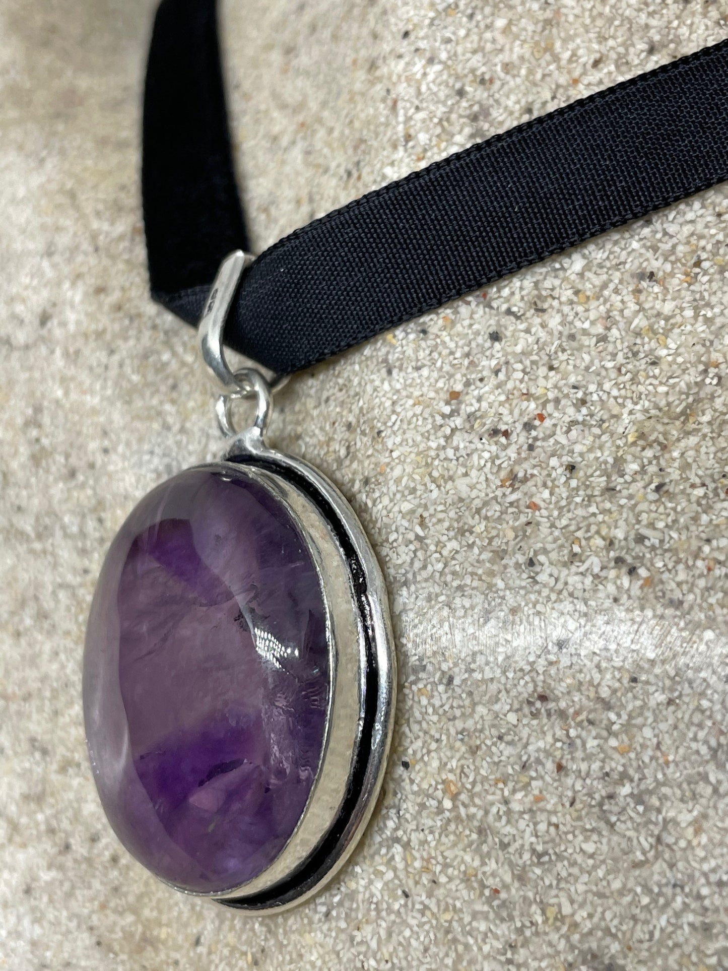 Cabochon Cut Droplet Deep Purple Genuine Amethyst Necklace