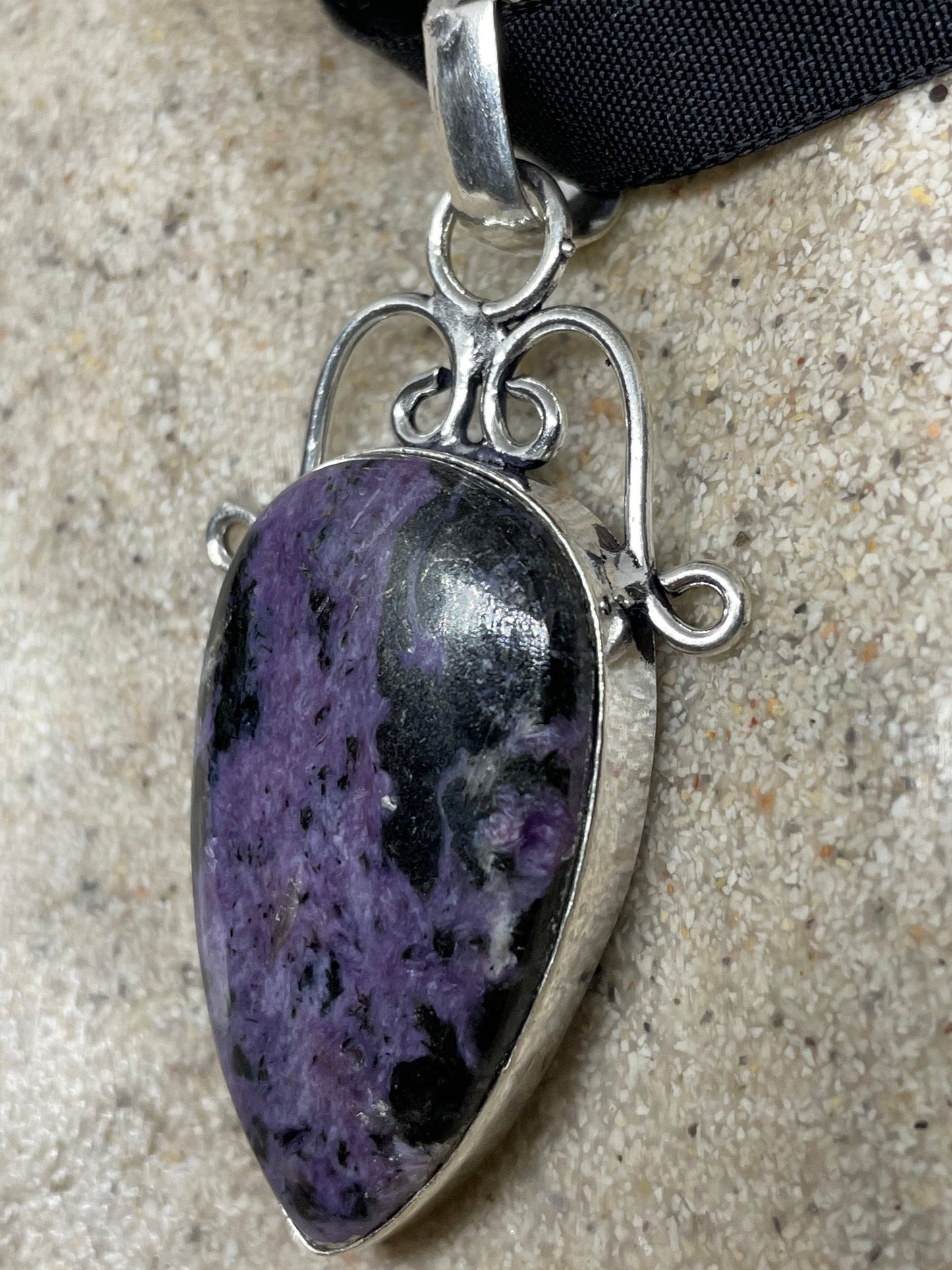 Cabochon Cut Droplet Deep Purple Genuine Soujelite Necklace