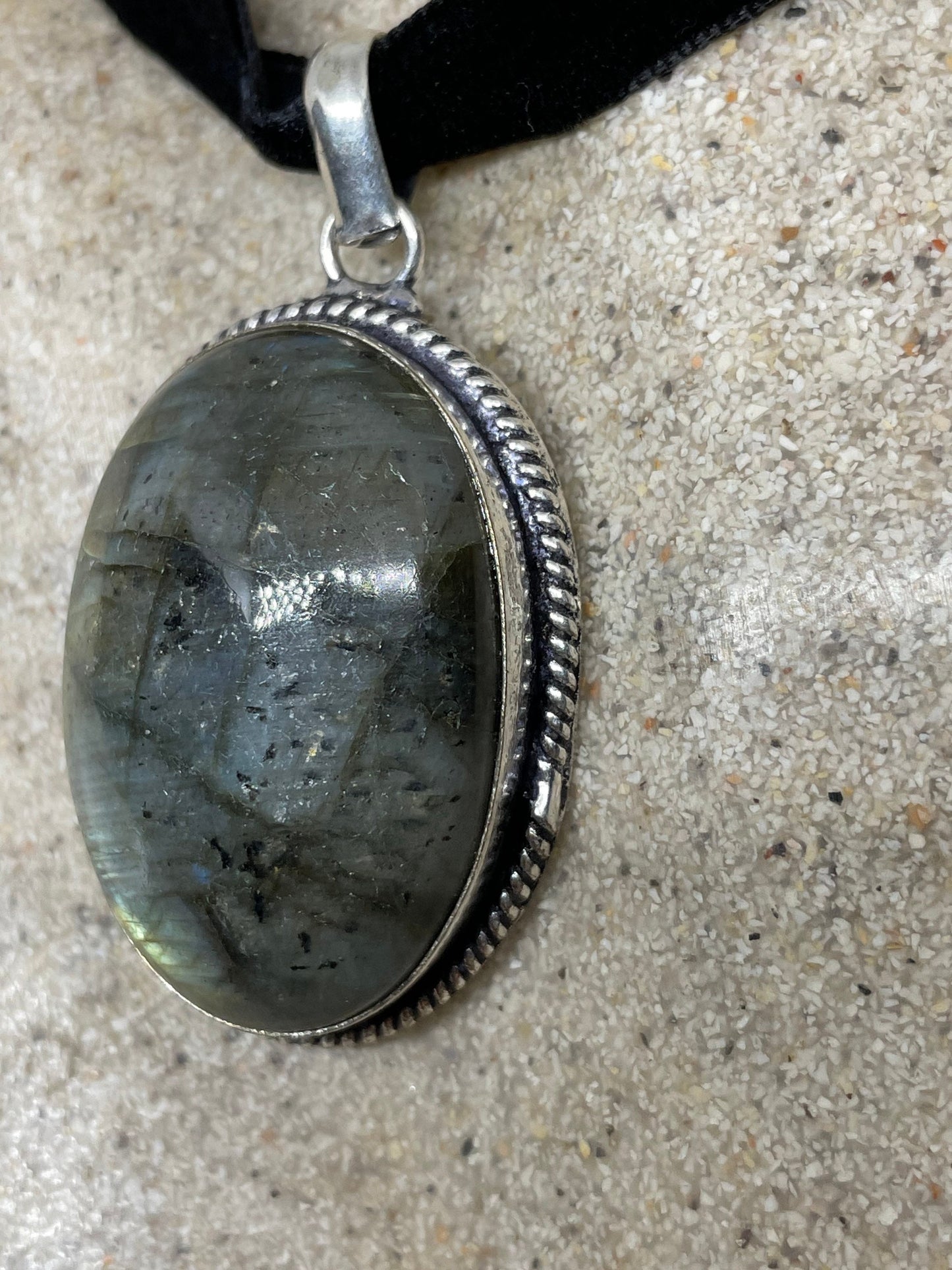 Vintage Rainbow Labradorite Choker Pendant Necklace