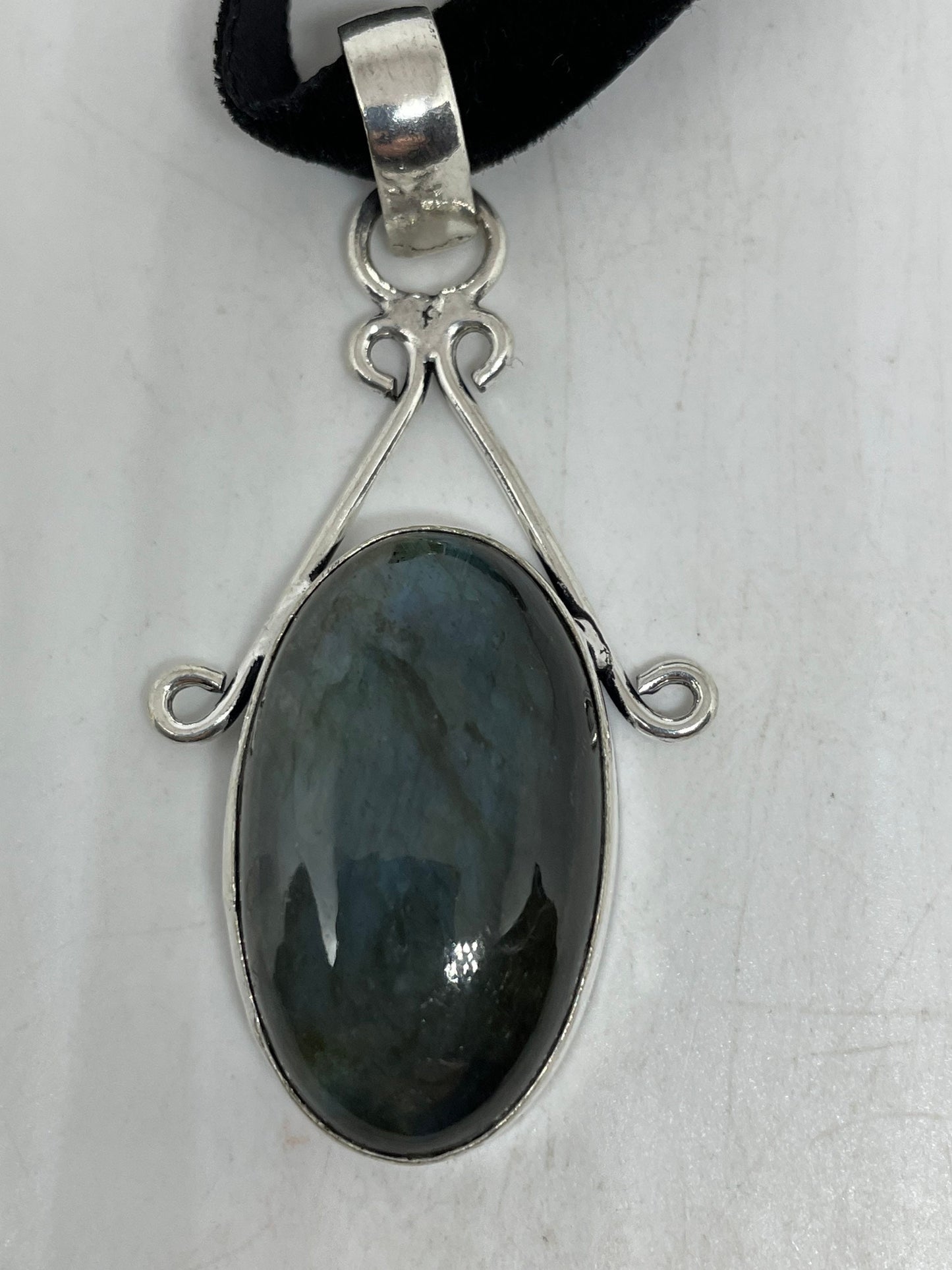 Vintage Rainbow Labradorite Choker Pendant Necklace
