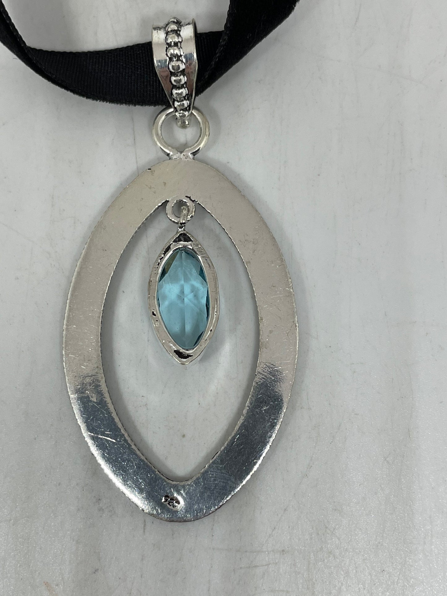 Vintage Blue Topaz Silver Choker Necklace Pendant