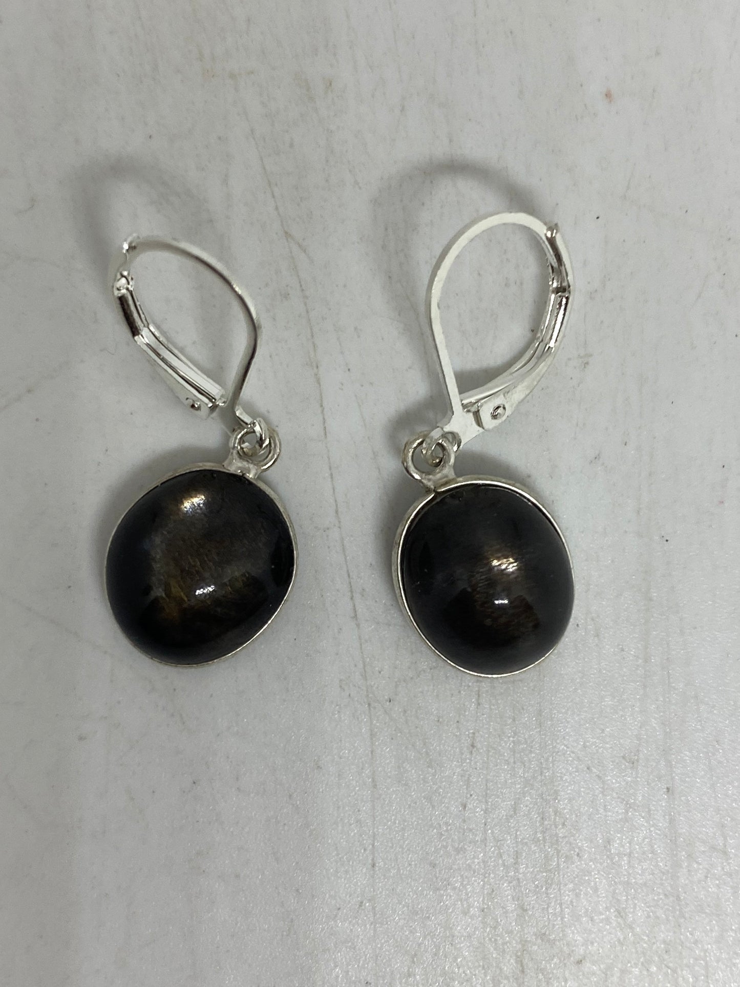 Antique Vintage Black Onyx 925 Silver Dangle LeverBack Earrings