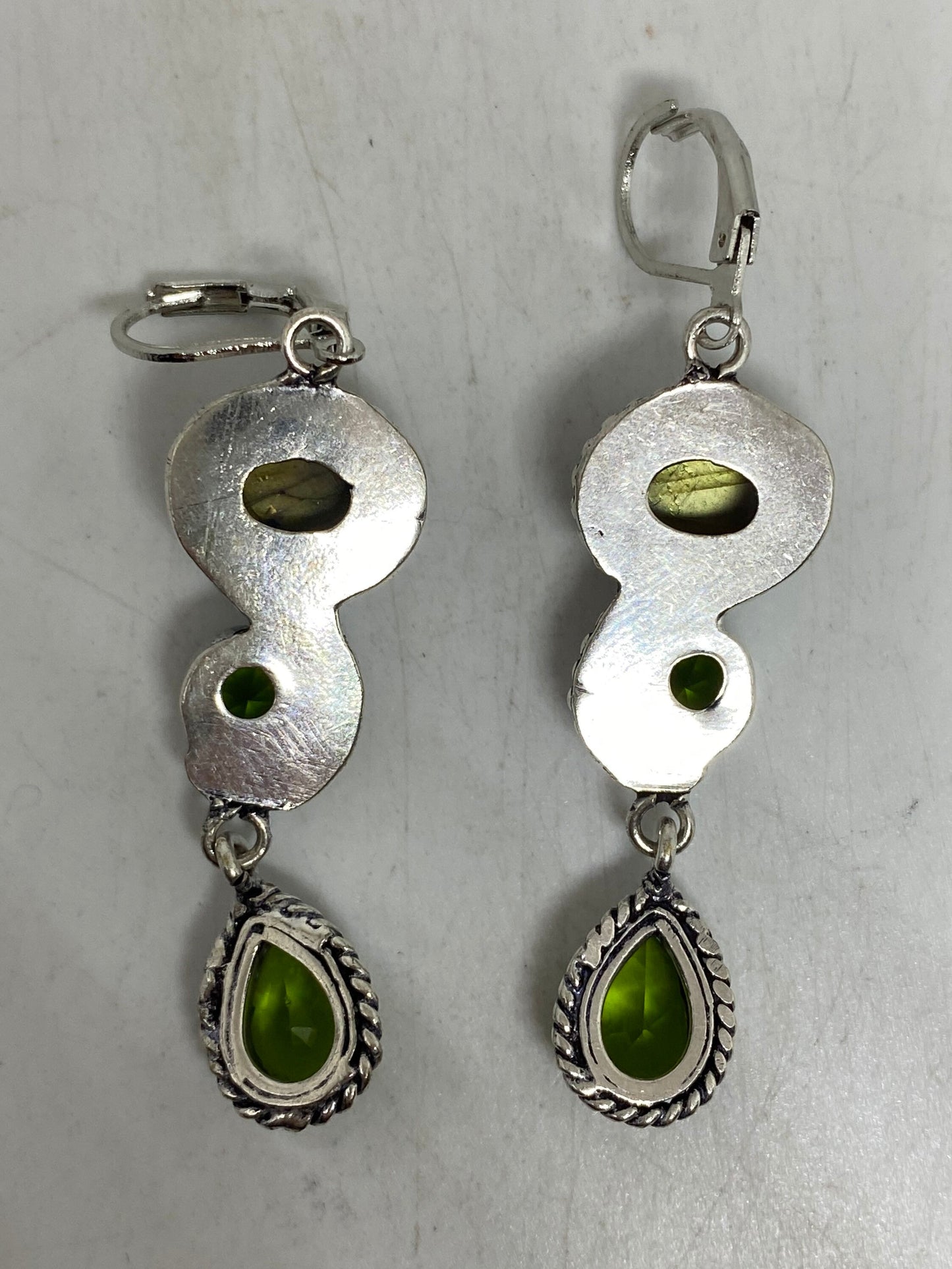 Vintage Rainbow Labradorite Peridot Earrings Dangle 925 Sterling Silver Leverbacks
