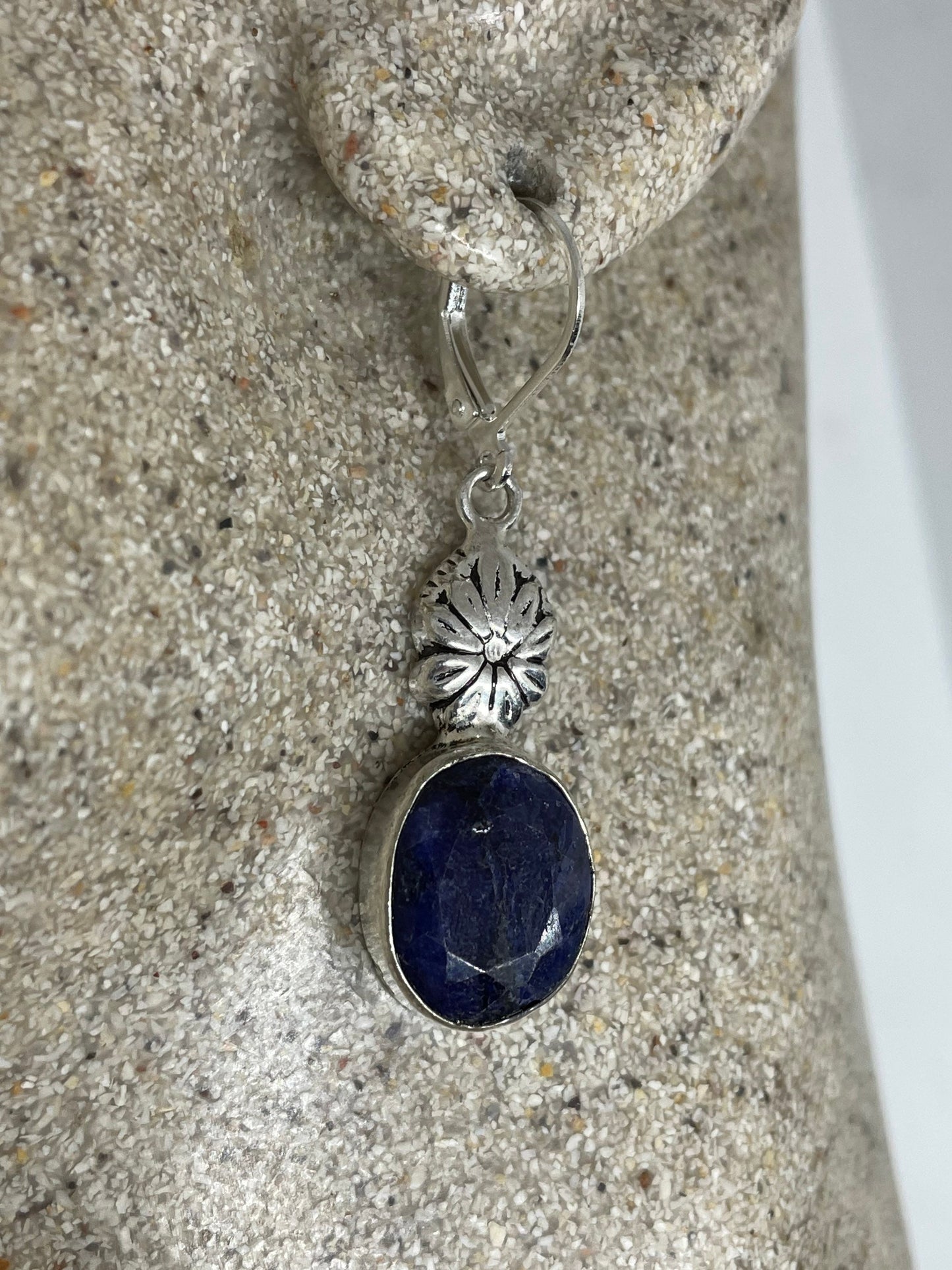 Vintage Blue Raw Sapphire Sterling Silver Lever Back Chandelier Earrings