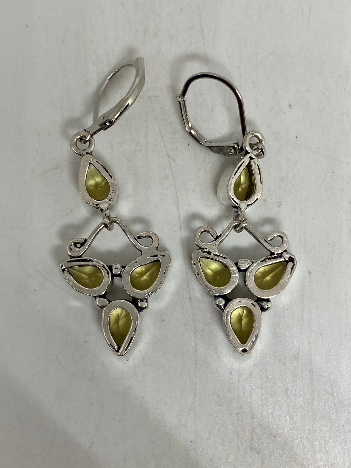 Vintage Citrine Earrings 925 Sterling Silver Deco Dangles