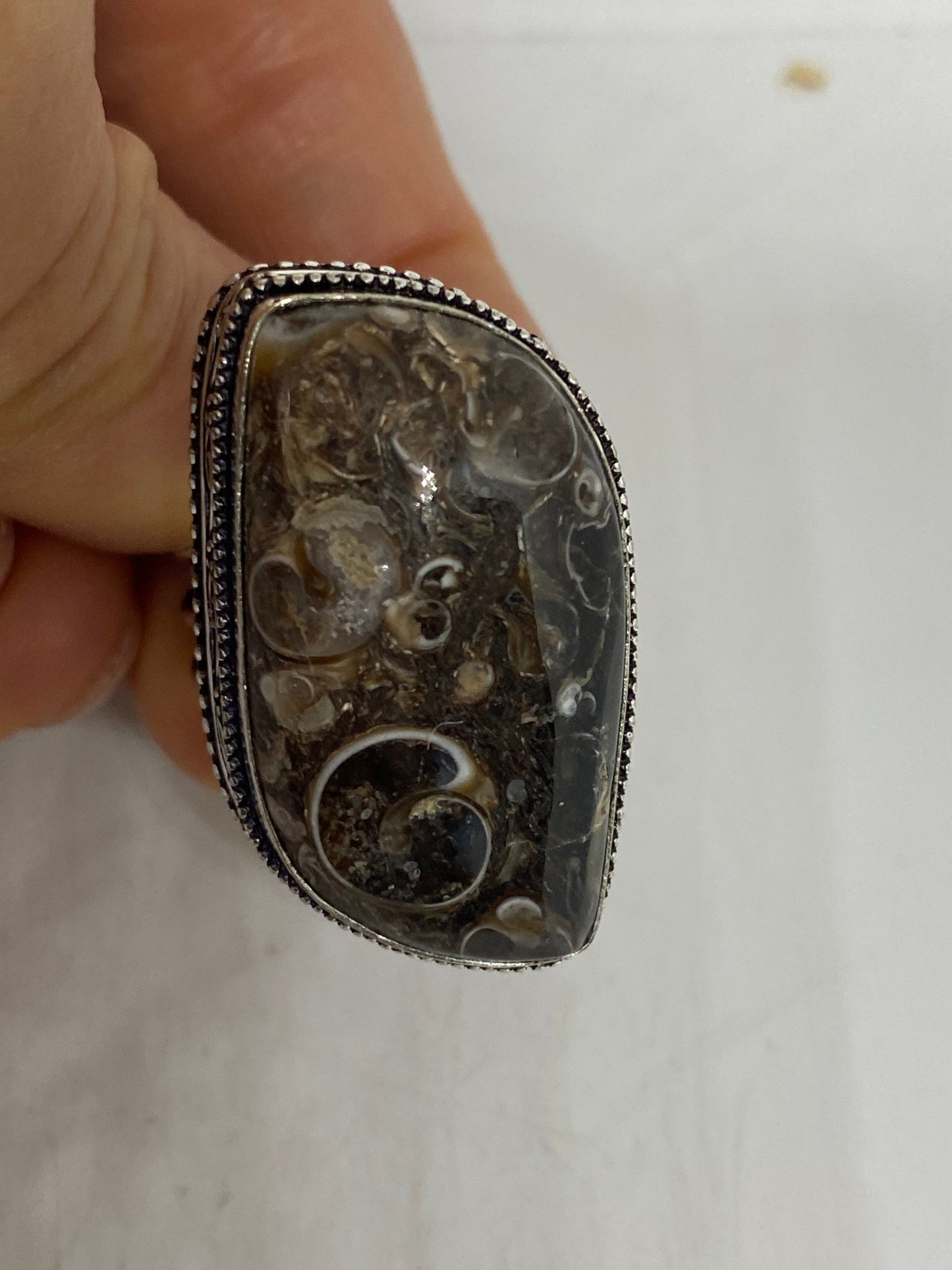 Vintage Brown Fossil agate Cocktail Ring