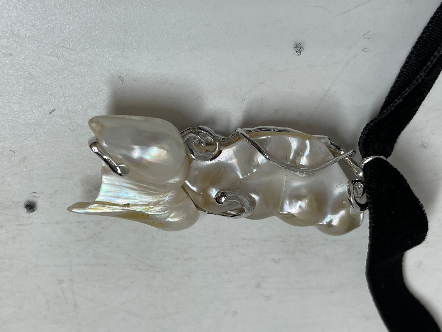 Vintage White Sapphire 925 Sterling Silver Mother of Pearl Dangle Pendant Necklace