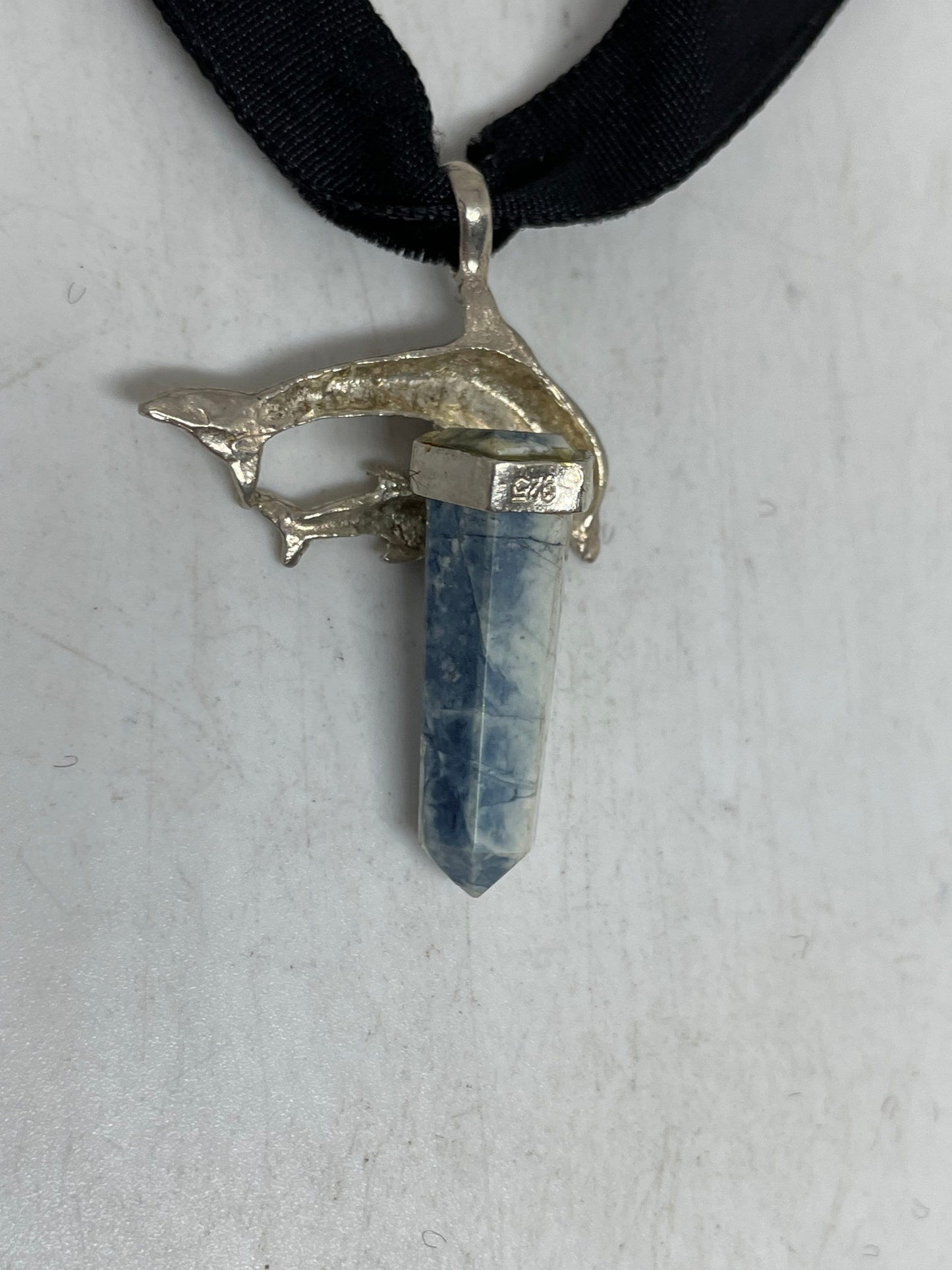 Vintage Dolphin Choker Blue Sodalite 925 Sterling Silver Necklace