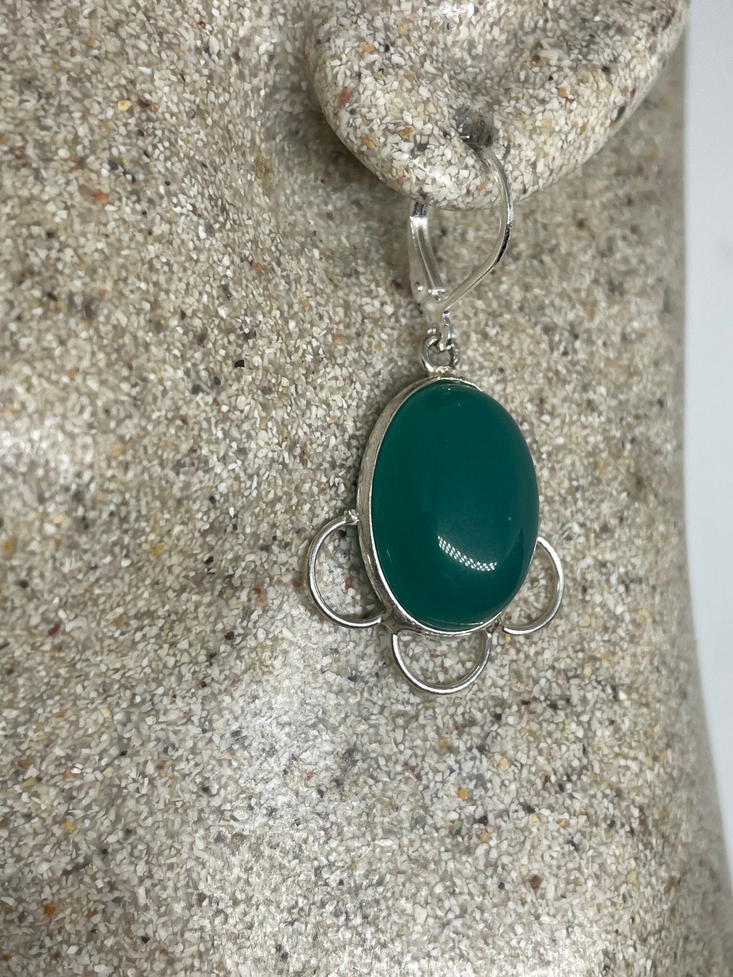 Antique Vintage Green Chrysoprase Silver Dangle Earrings