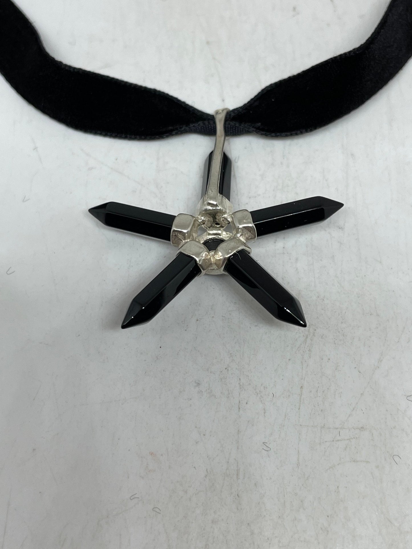 Vintage Black Onyx Choker 925 Sterling Silver Pendant Necklace