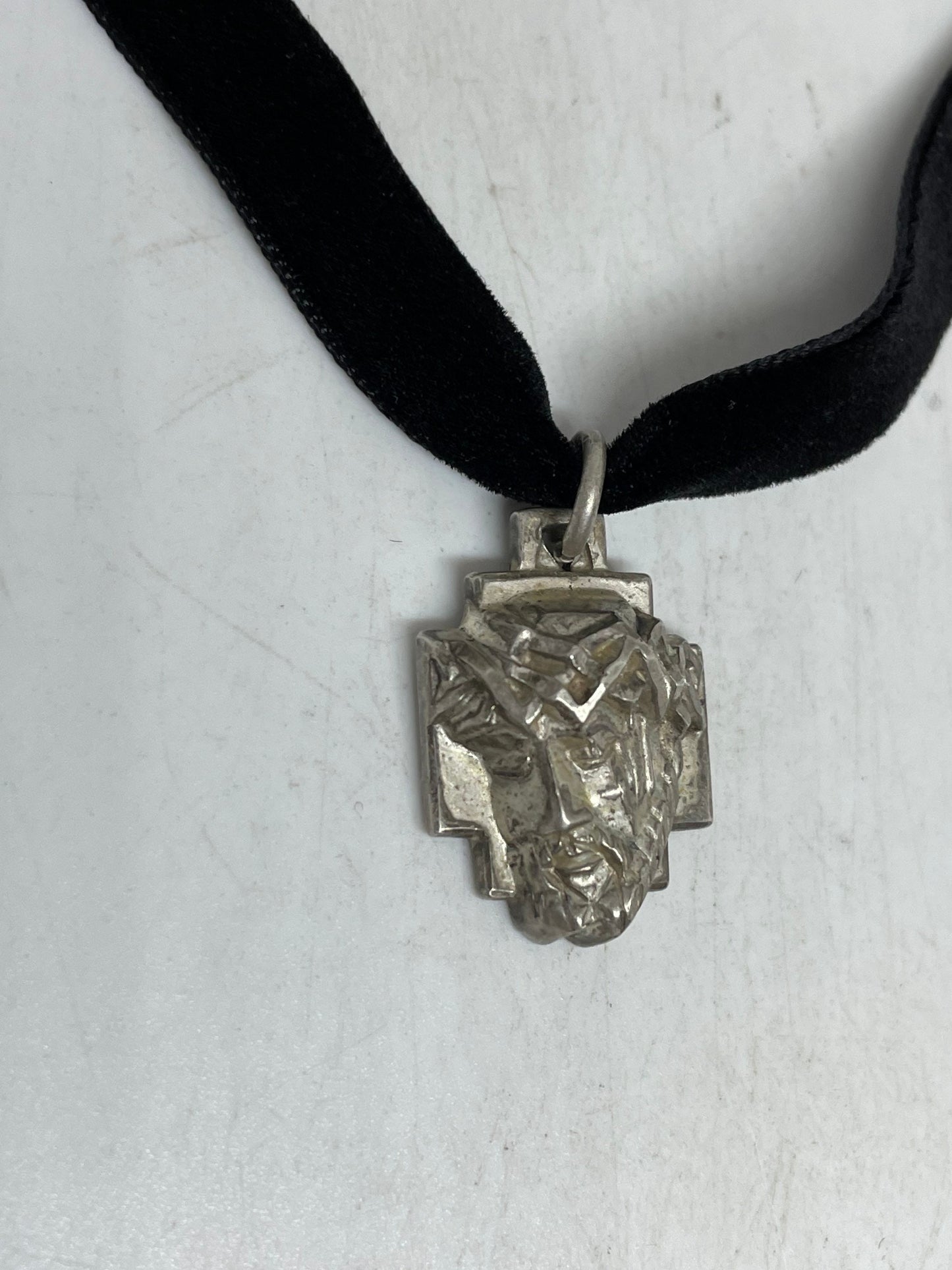 Vintage Jesus Amulet Choker 925 Sterling Silver Pendant Necklace