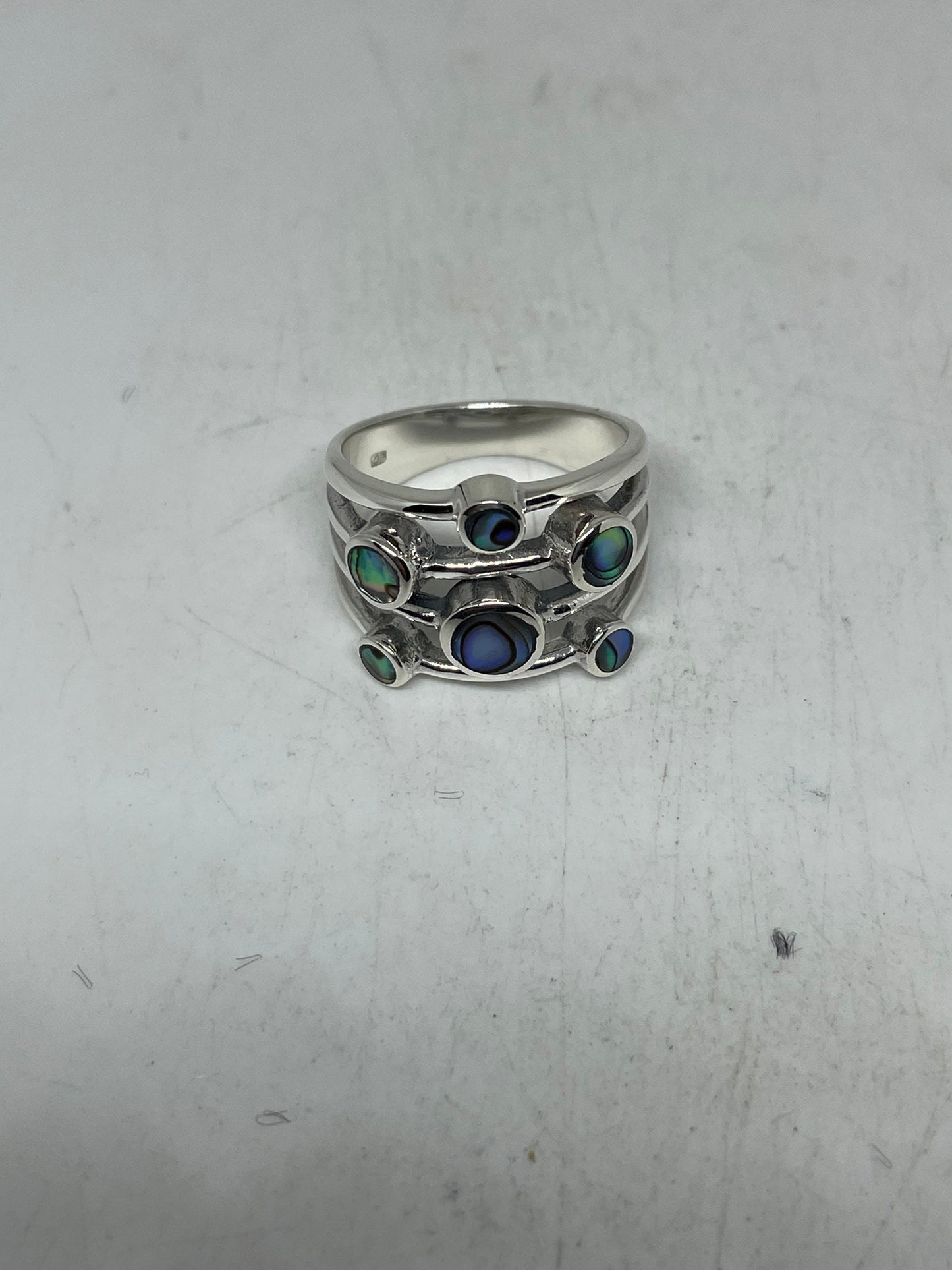 Antique Abalone Filigree Sterling Silver Ring