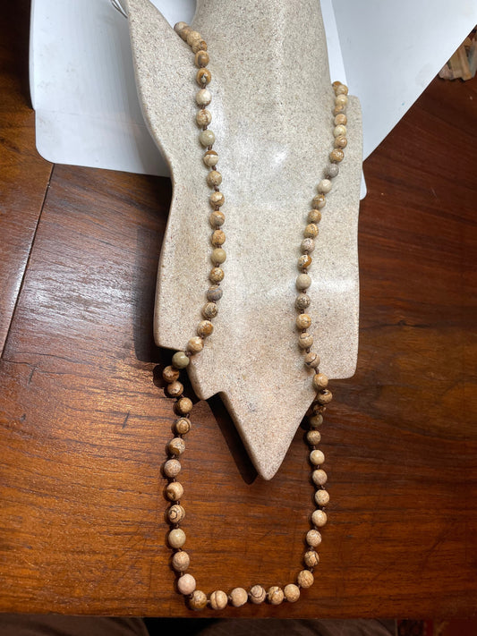 34 Inch Hand Knoted Vintage Brown Picture Agate Jasper beaded Necklace