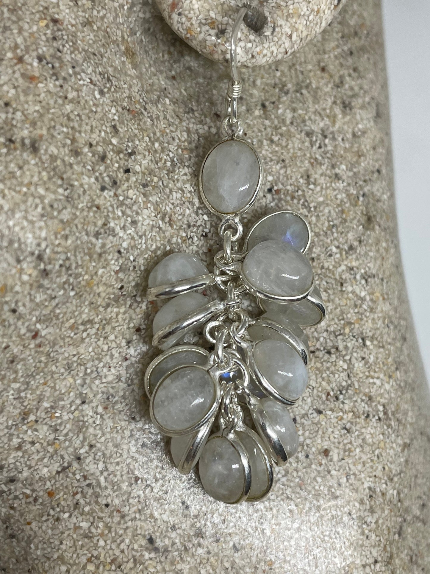Vintage Rainbow Moonstone Sterling Silver Lever Back Dangle Earrings