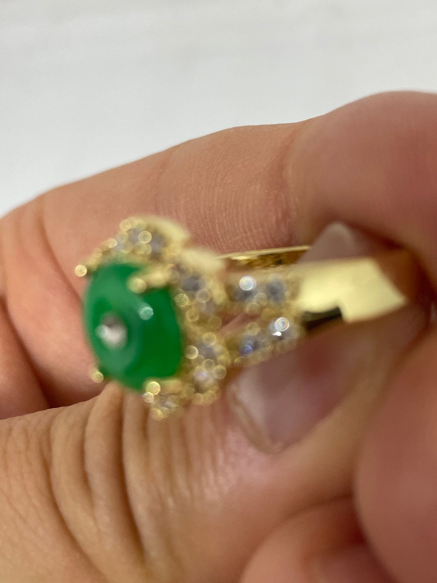 Vintage Lucky Green Nephrite Jade Gold Filled Cocktail Ring