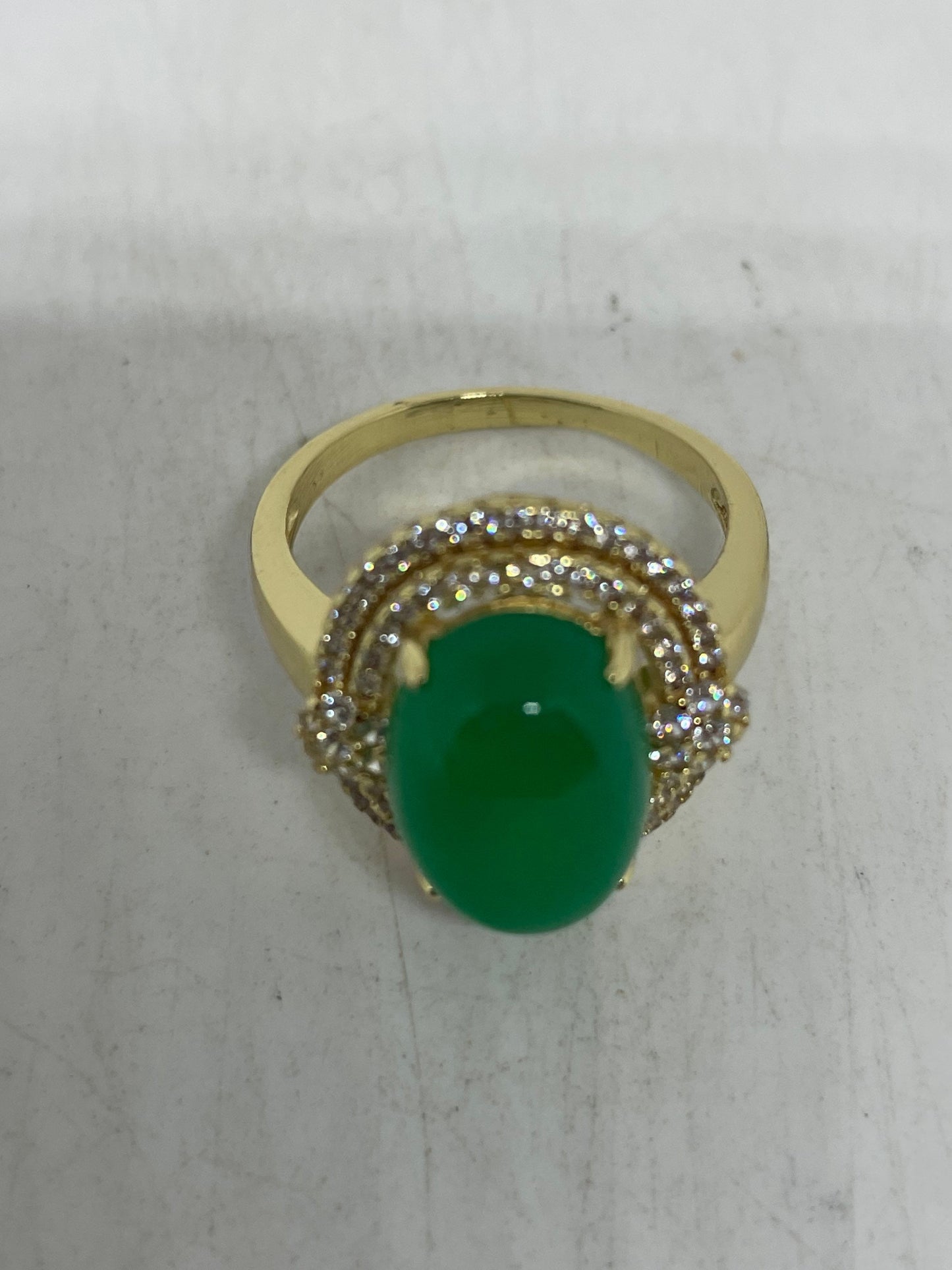 Vintage Lucky Green Nephrite Jade Gold Filled Cocktail Ring