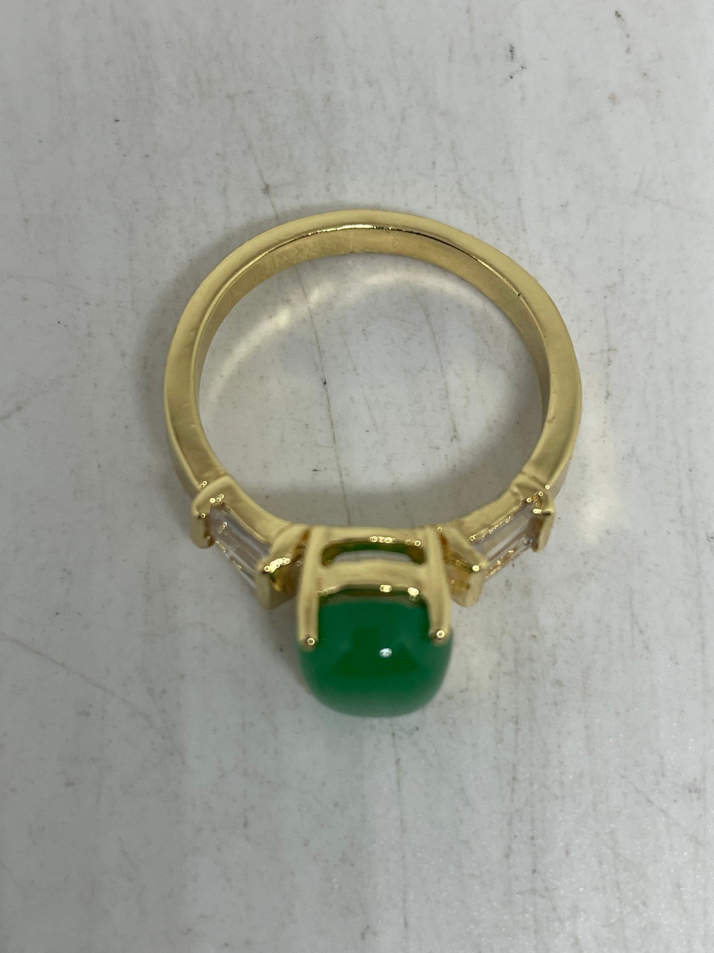 Vintage Lucky Green Nephrite Jade Gold Filled Cocktail Ring