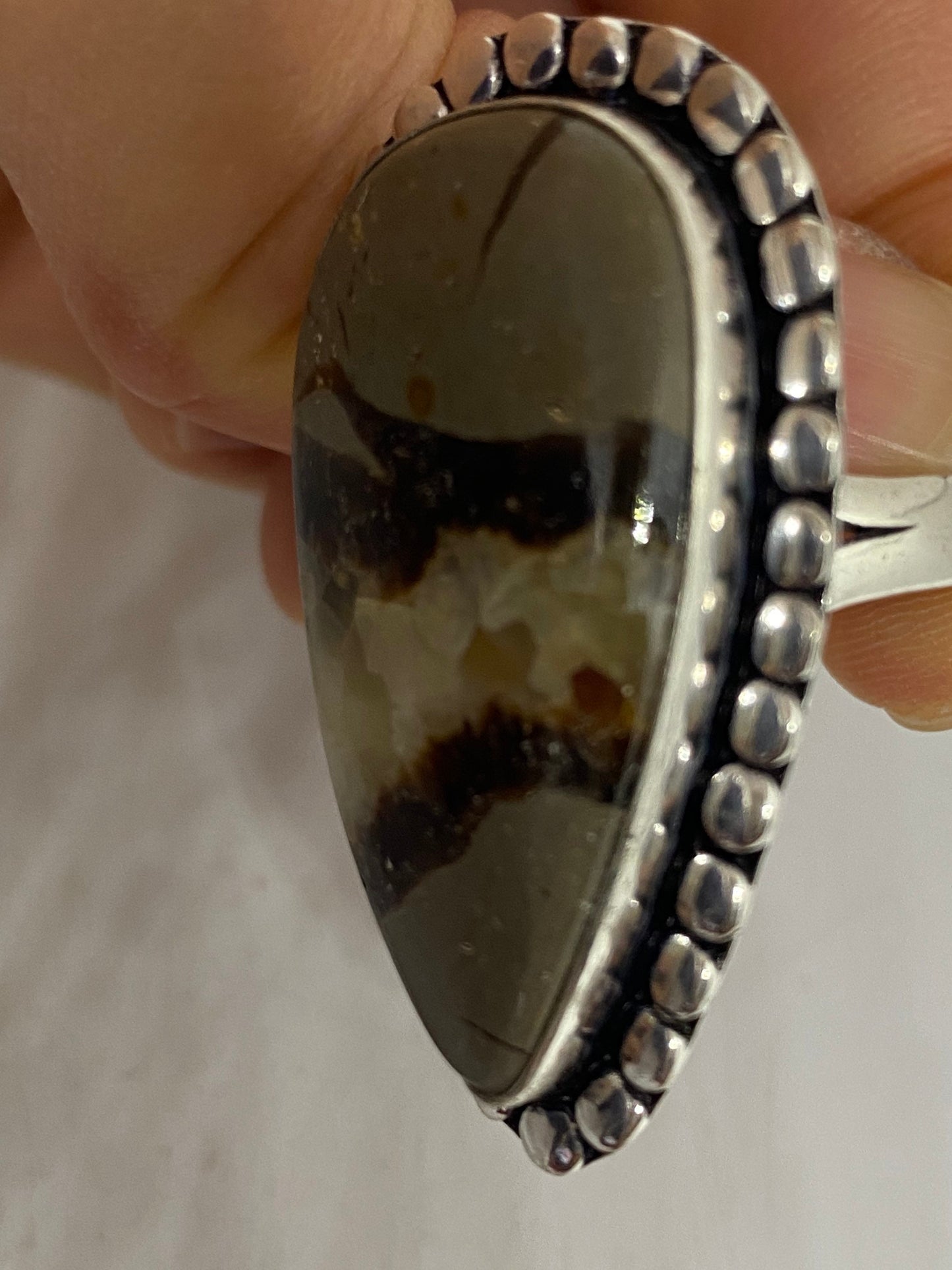 Vintage Brown Agate Silver Ring Size 10