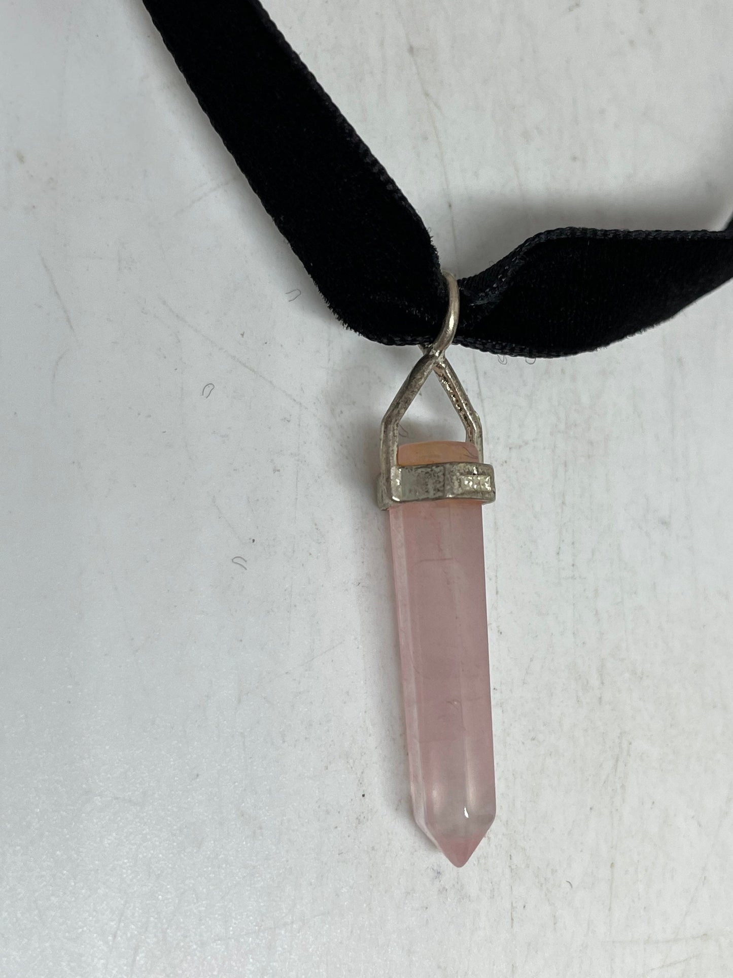Vintage Handmade Silver Finish Rose Quartz Choker Pendant